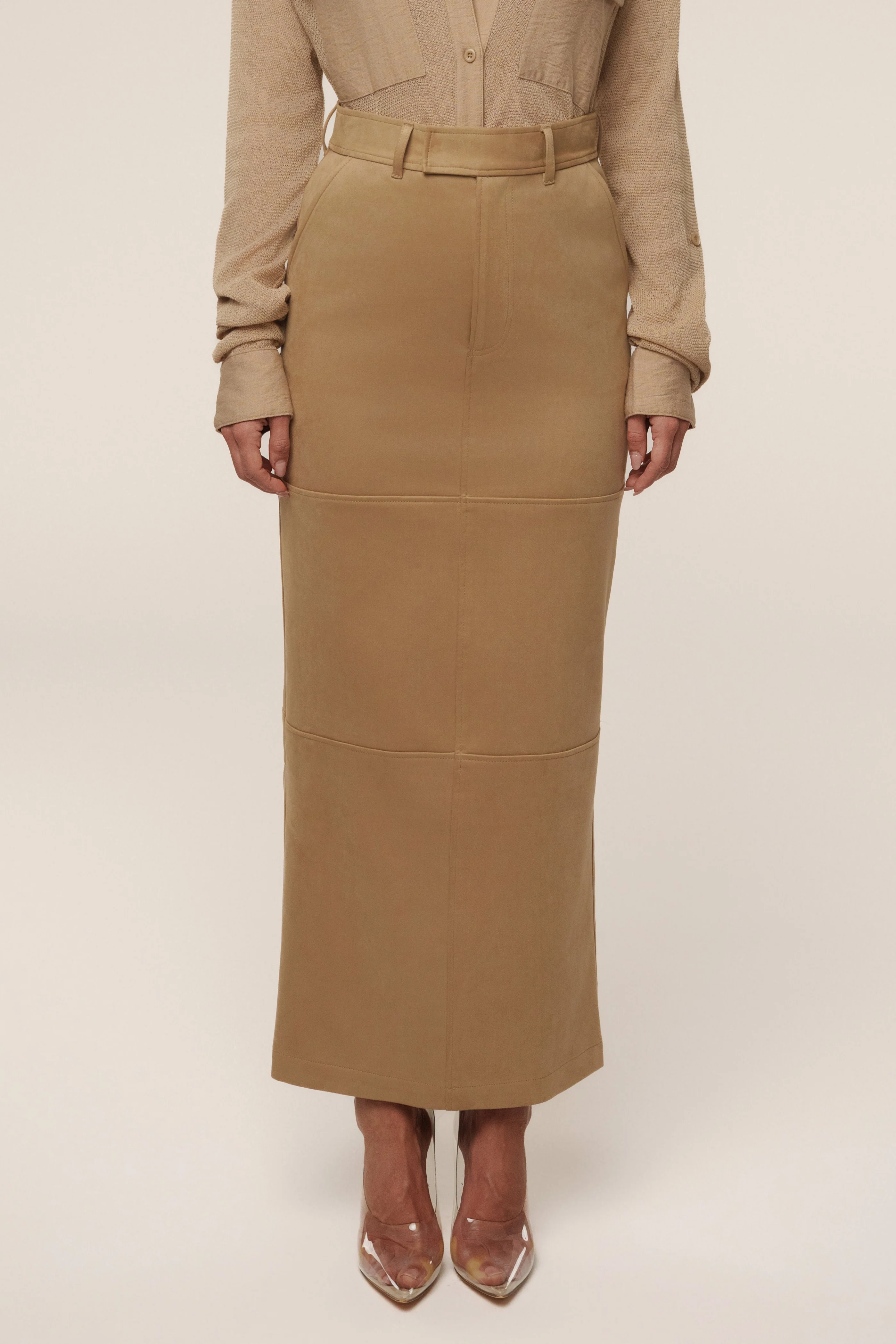 Beige Joy Suede Maxi Skirt - Image 4
