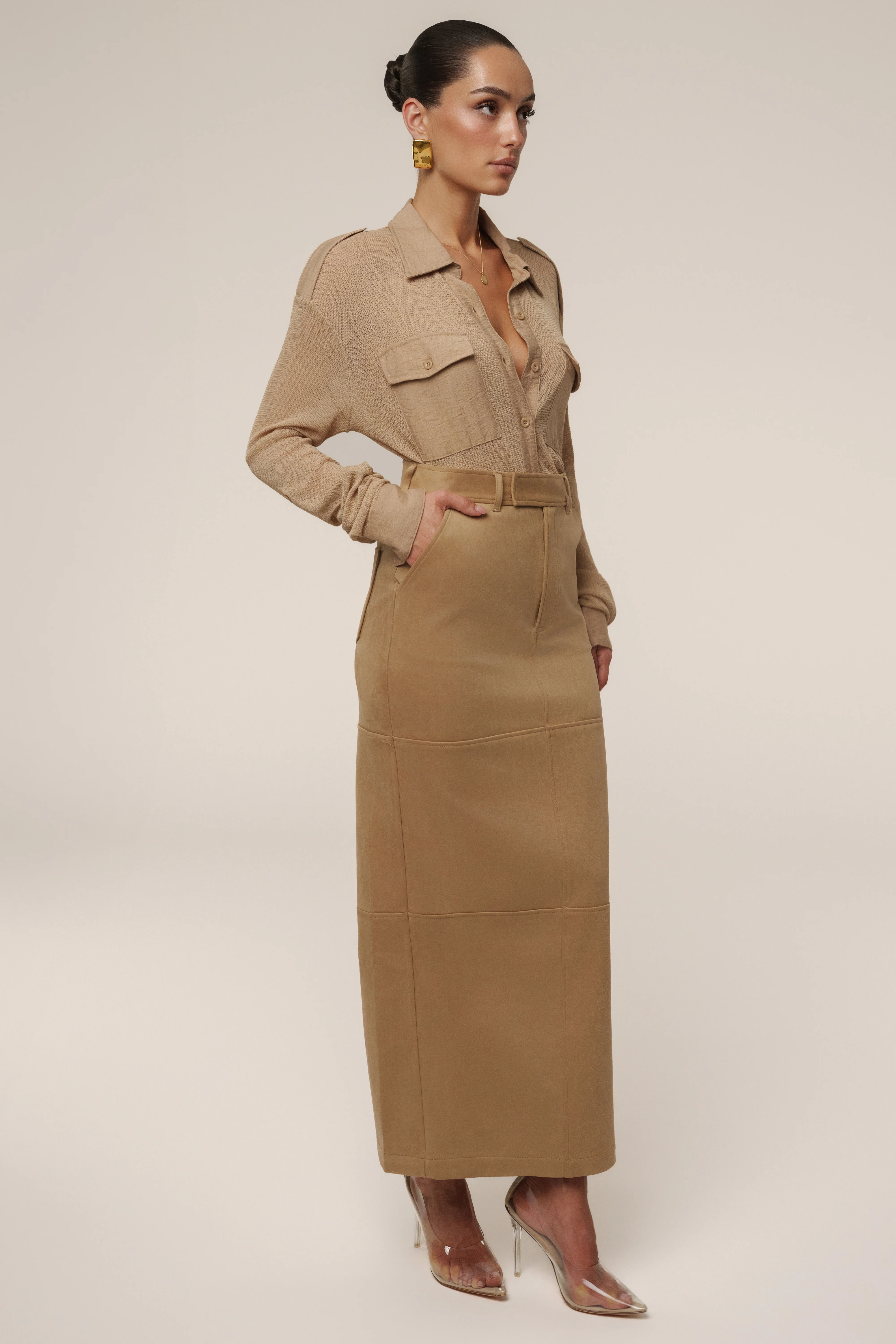 Beige Joy Suede Maxi Skirt - Image 7