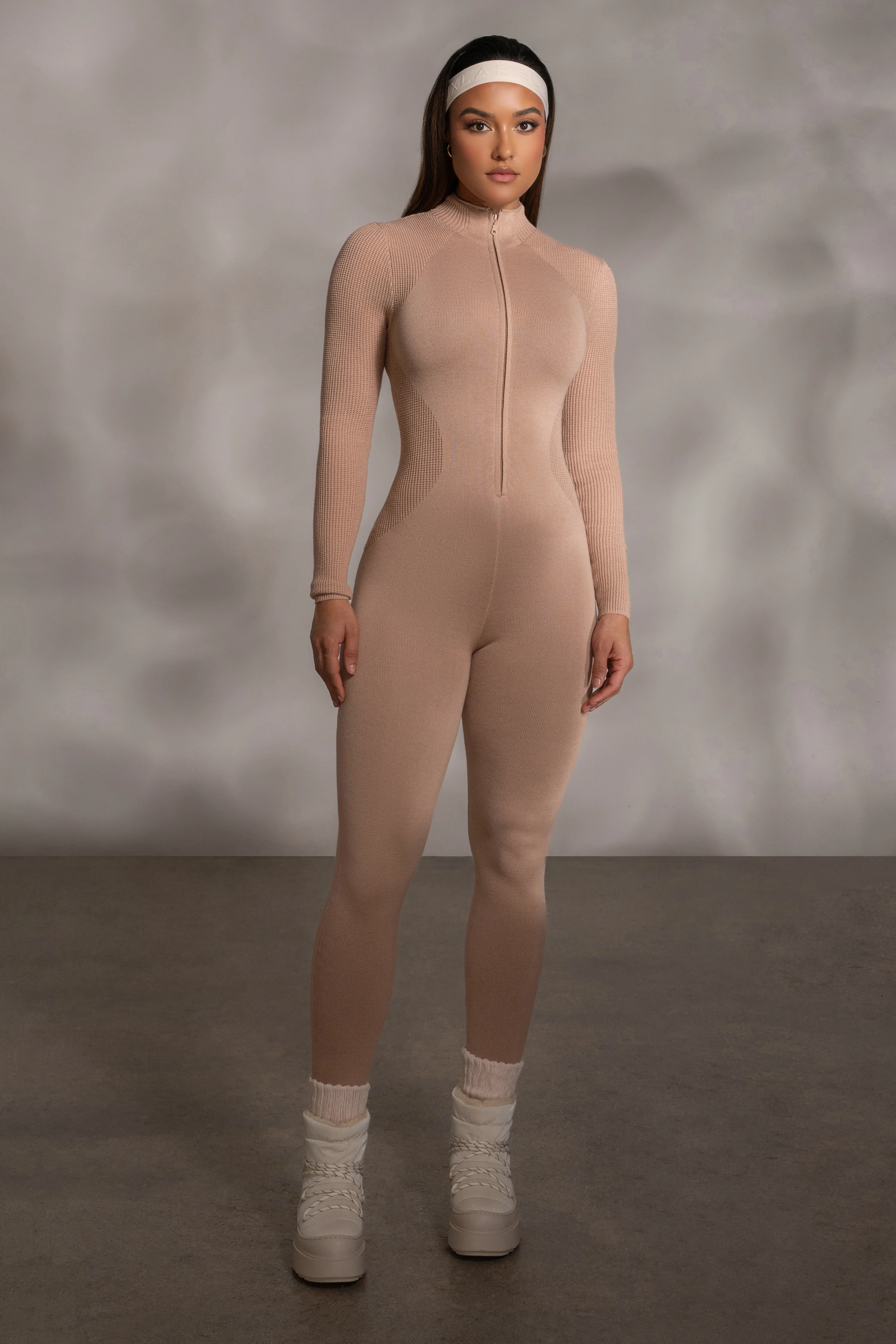 Beige Kris Front Zipper Jumpsuit - Image 2