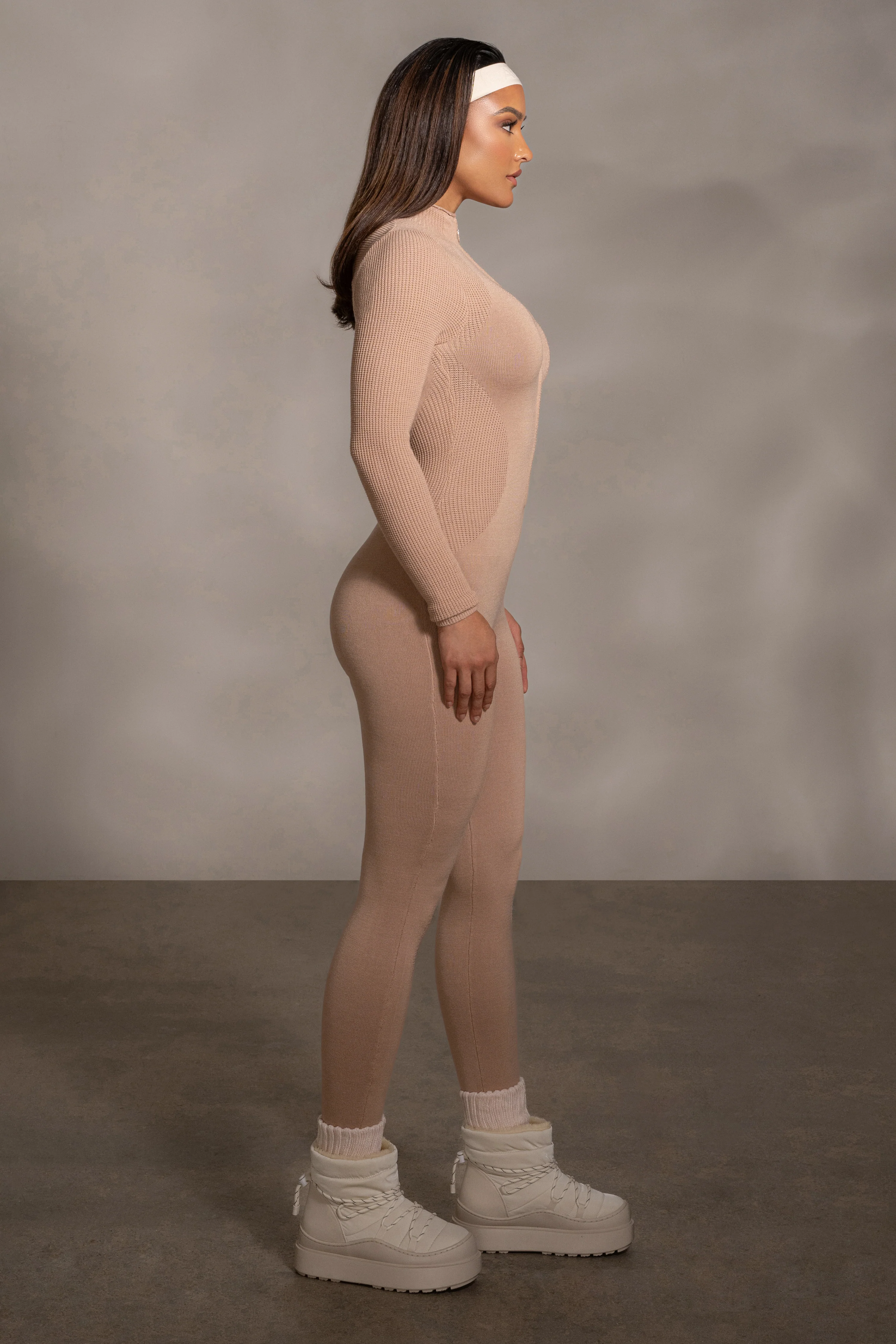 Beige Kris Front Zipper Jumpsuit - Image 5