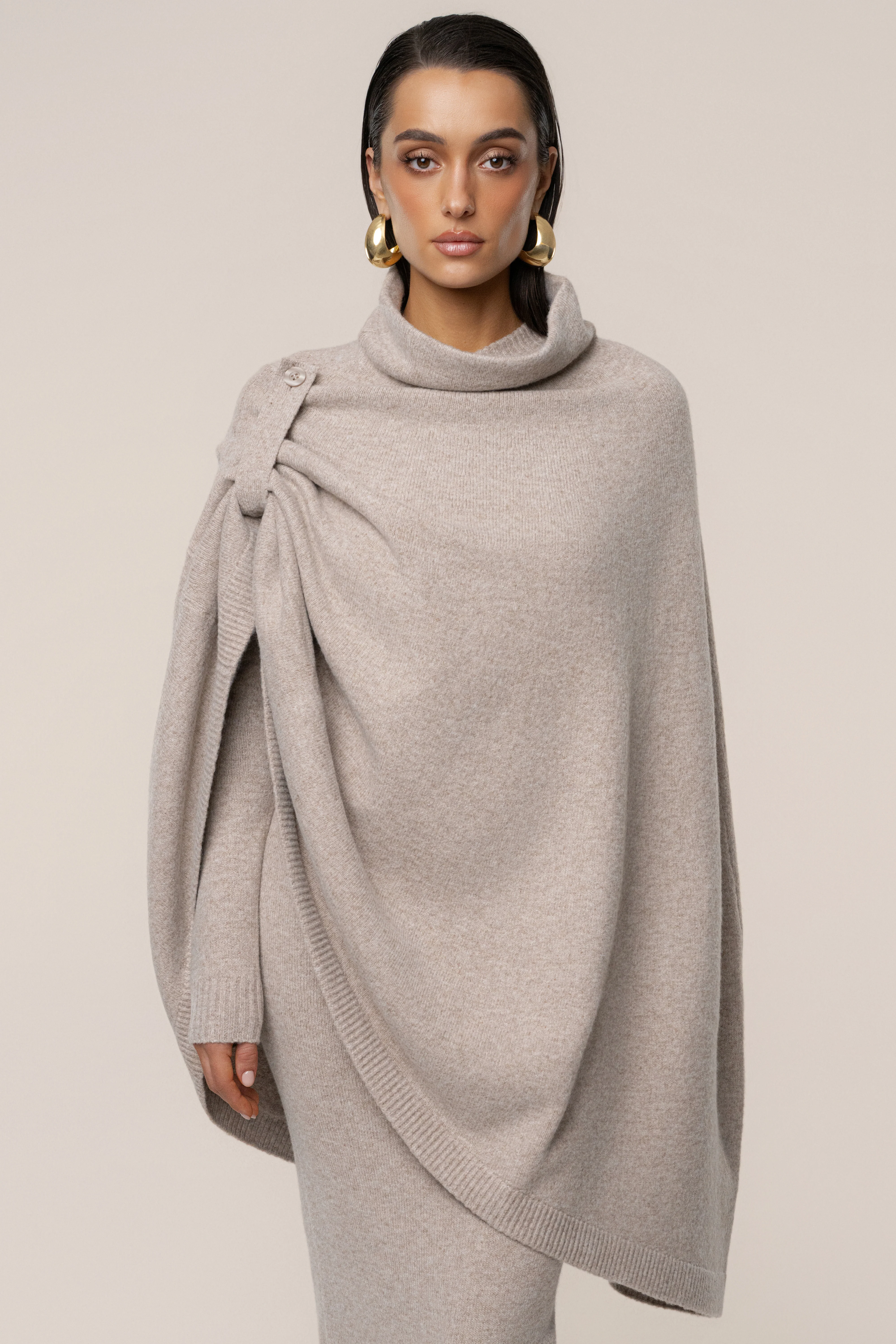 Beige Lodge Bound Turtleneck Shawl - Image 2