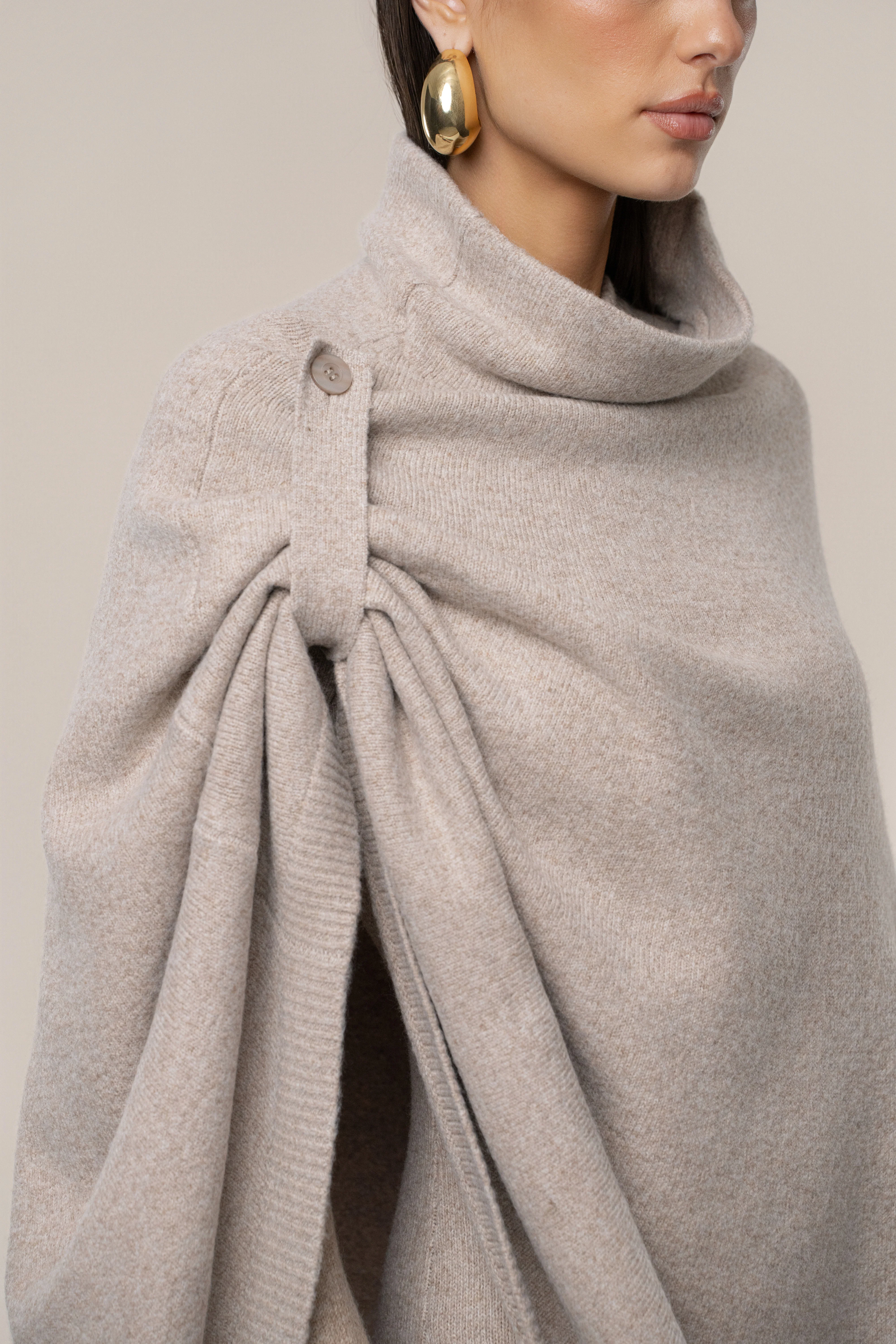 Beige Lodge Bound Turtleneck Shawl - Image 3