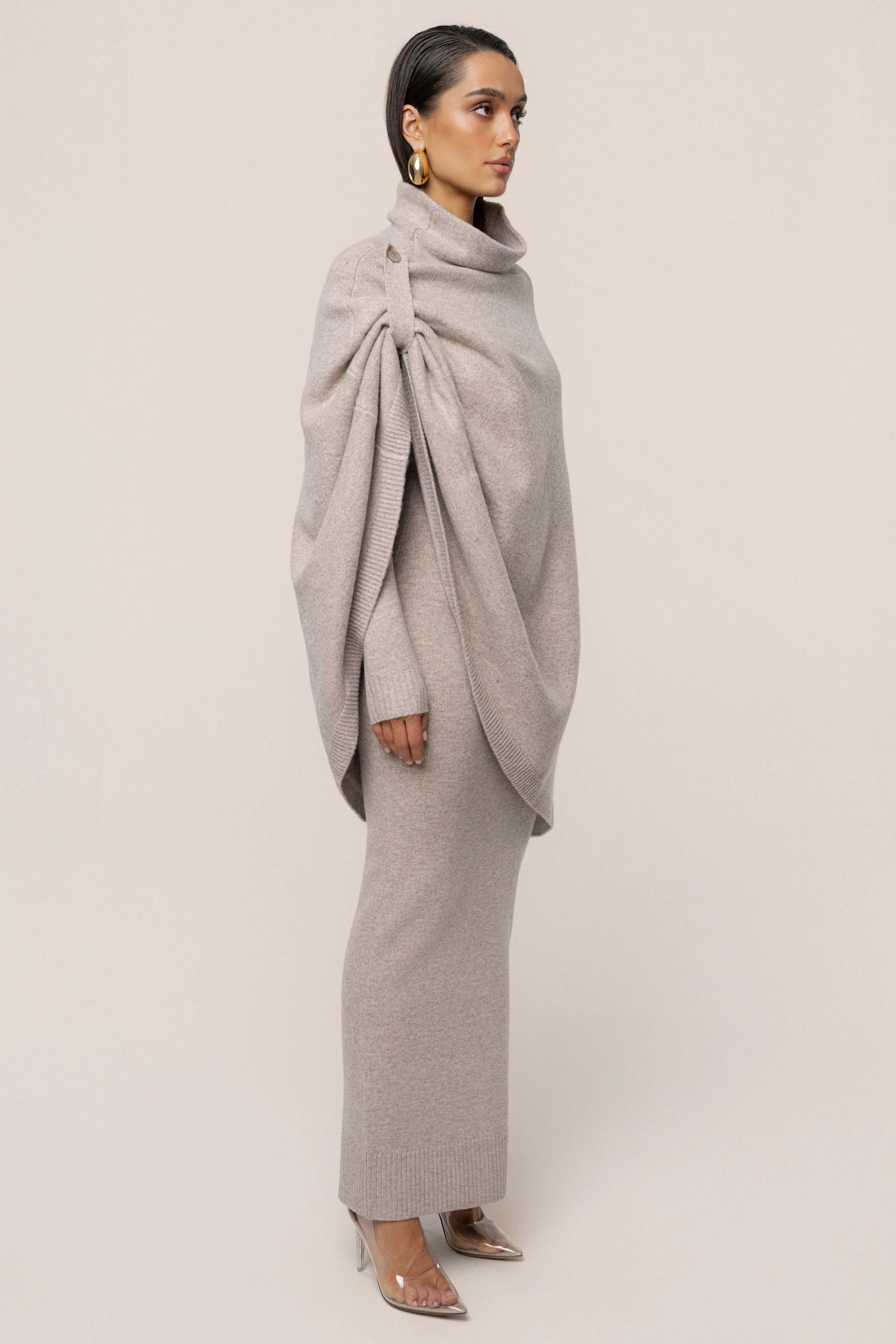 Beige Lodge Bound Turtleneck Shawl - Image 4