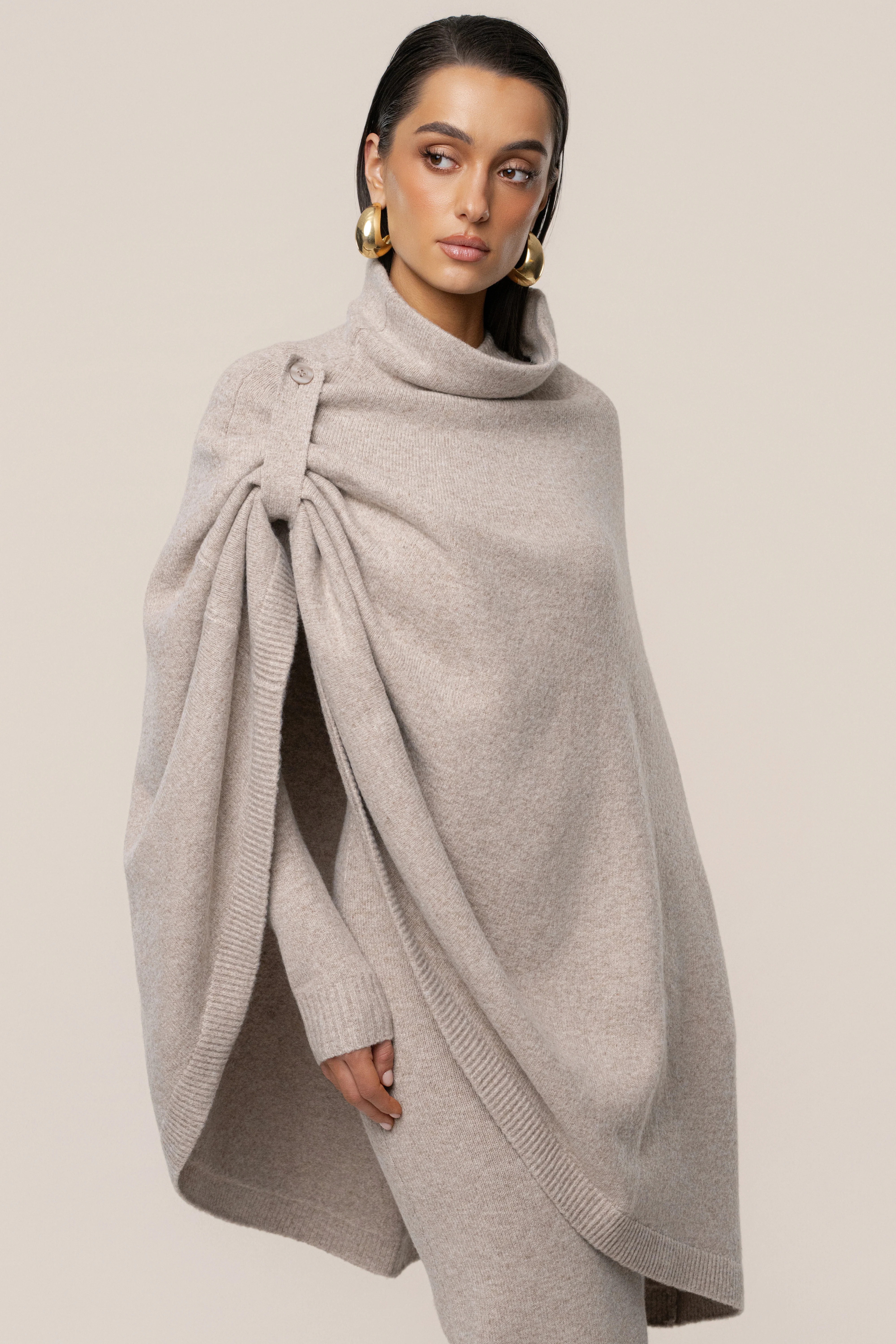 Beige Lodge Bound Turtleneck Shawl - Image 5