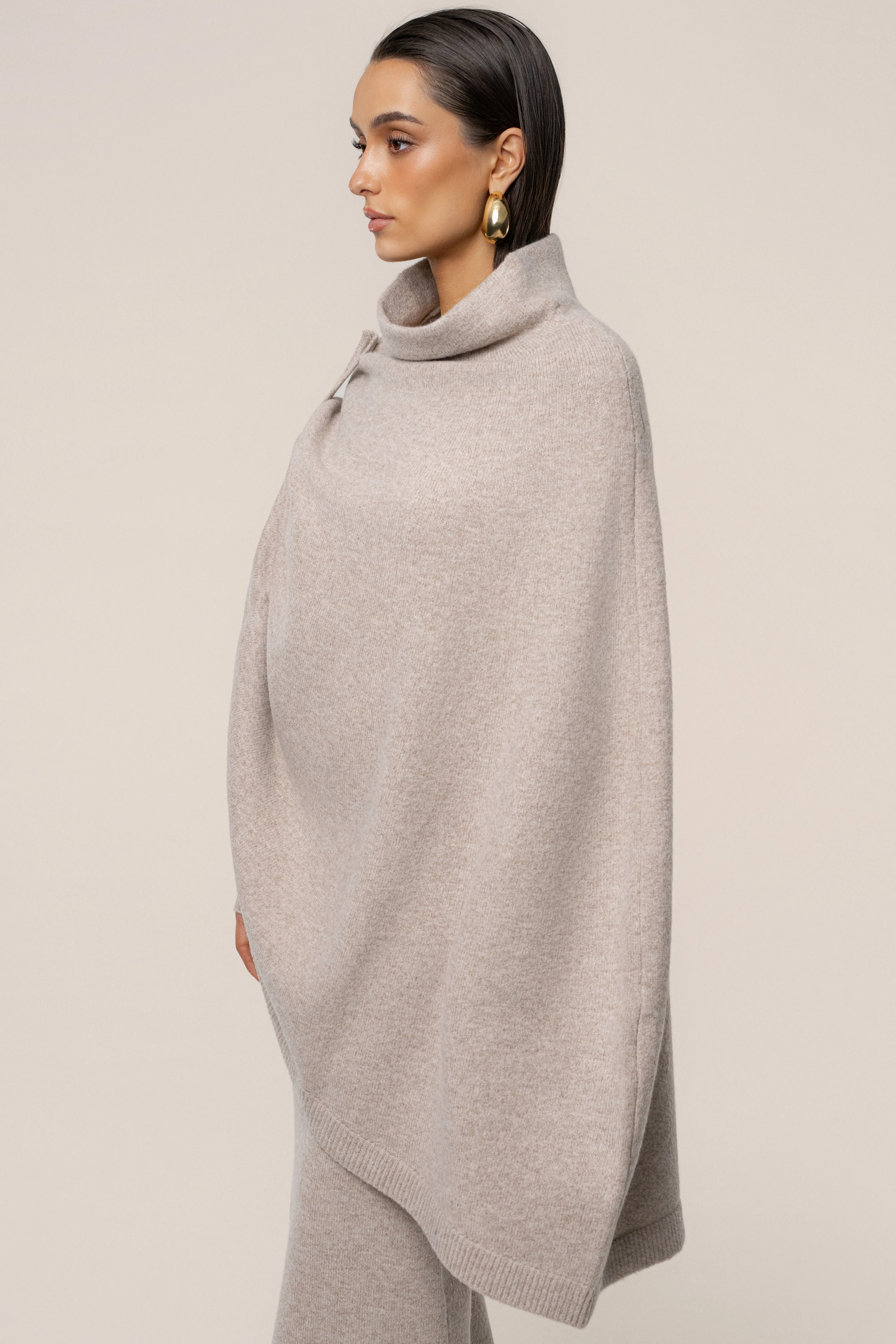 Beige Lodge Bound Turtleneck Shawl - Image 6