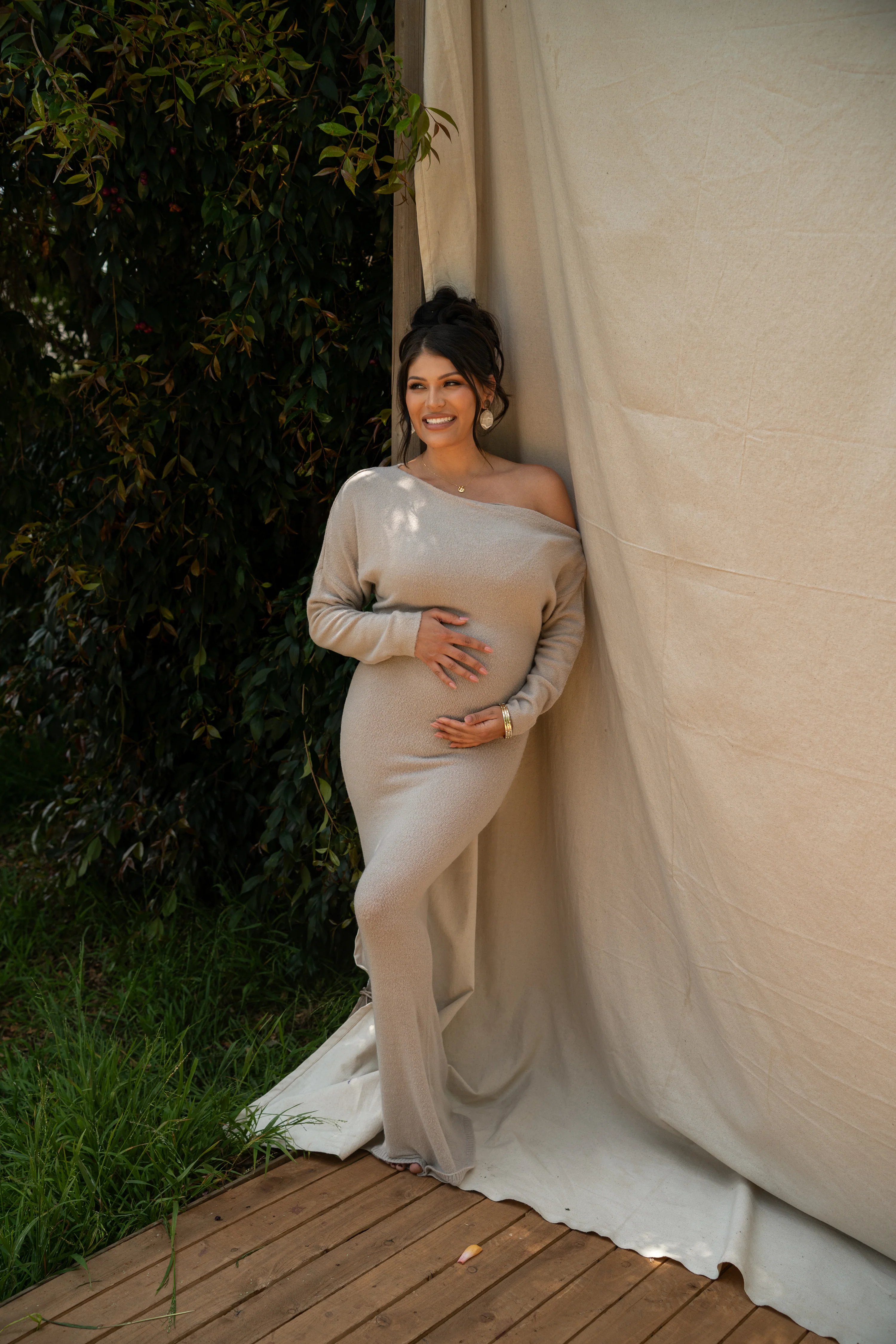 Beige Maddux Asymmetrical Maxi Dress - Image 3