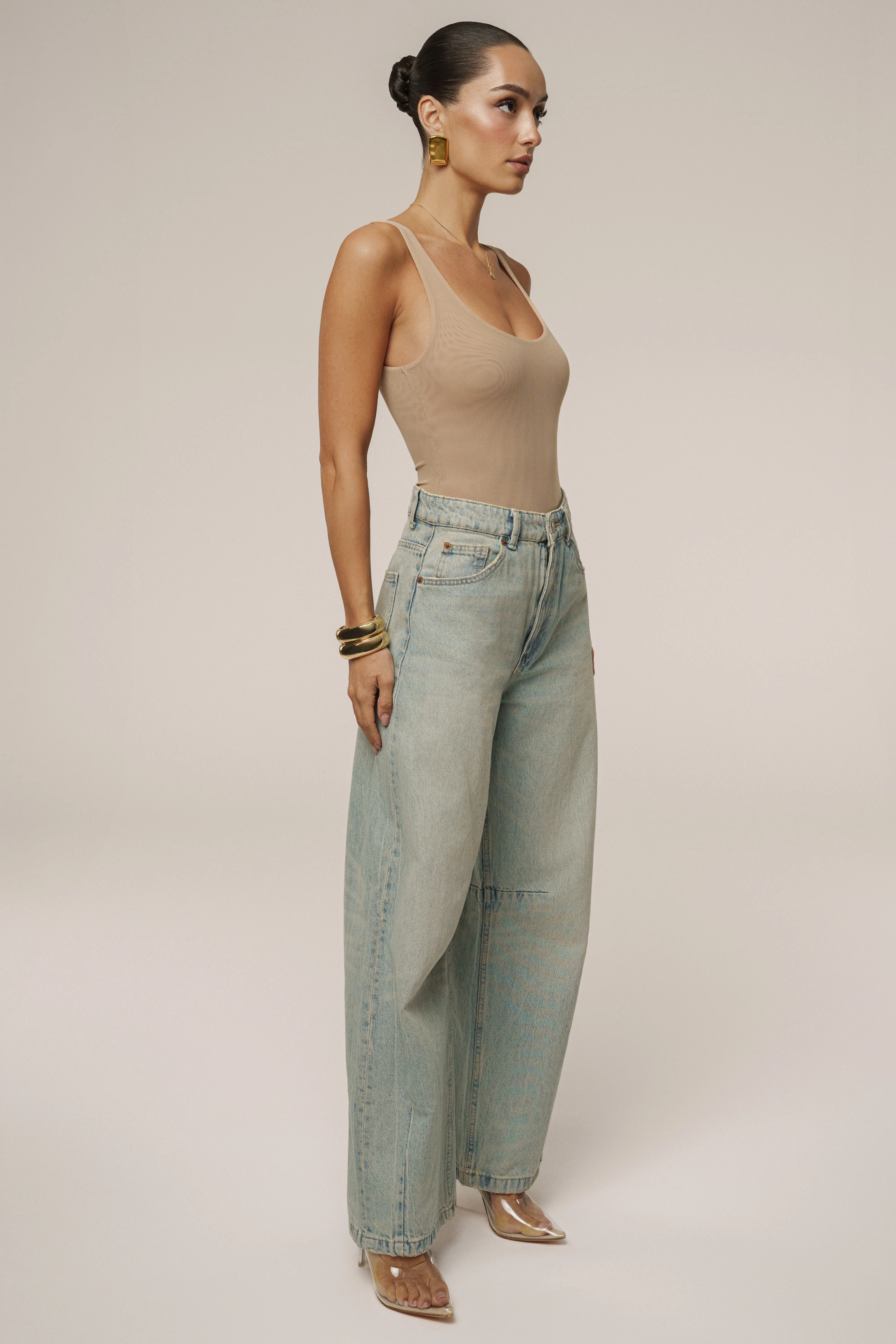 Beige Mesh Essentials Tank Bodysuit Undergarment - Image 7
