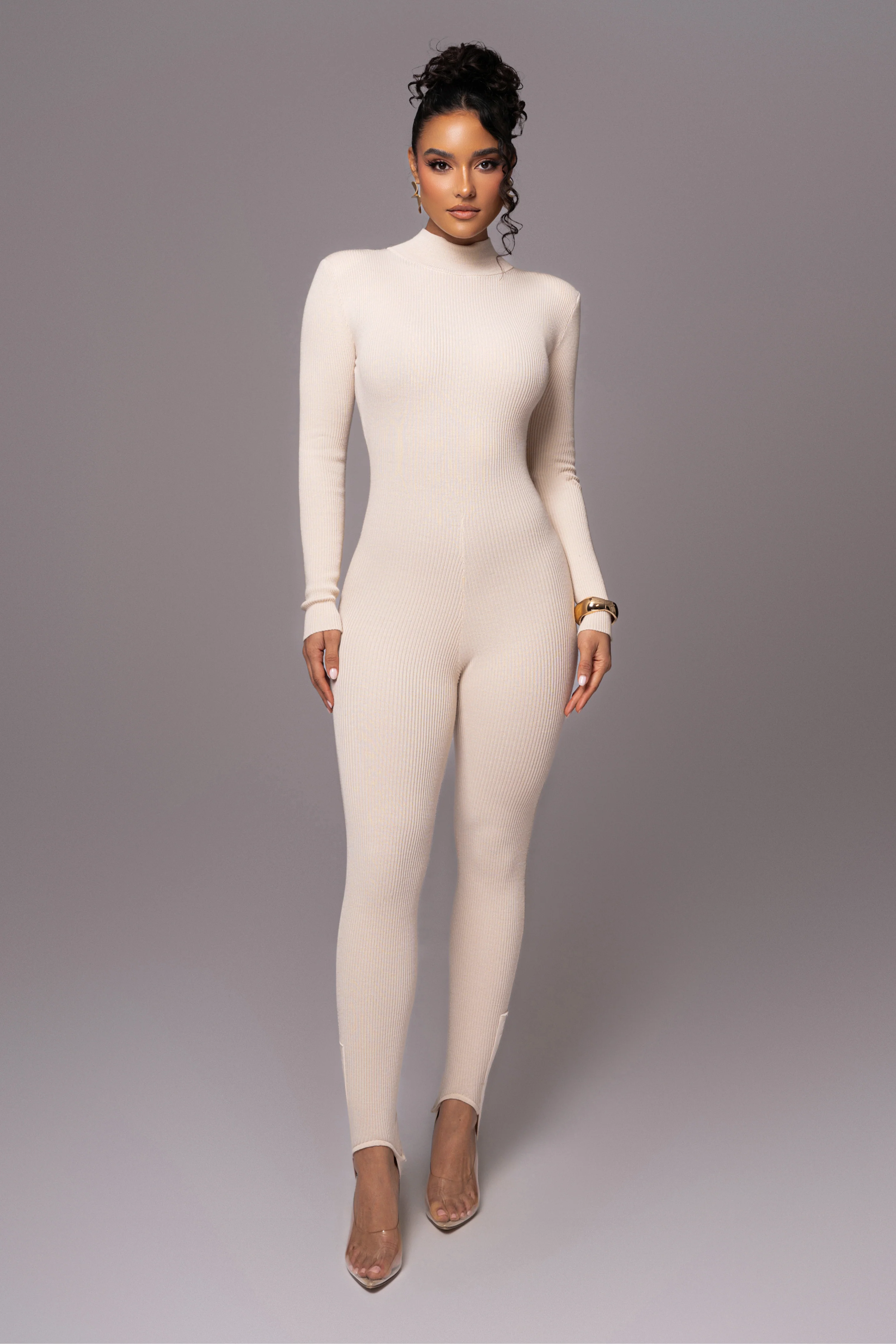Beige Minna Mock Neck Jumpsuit - Image 4