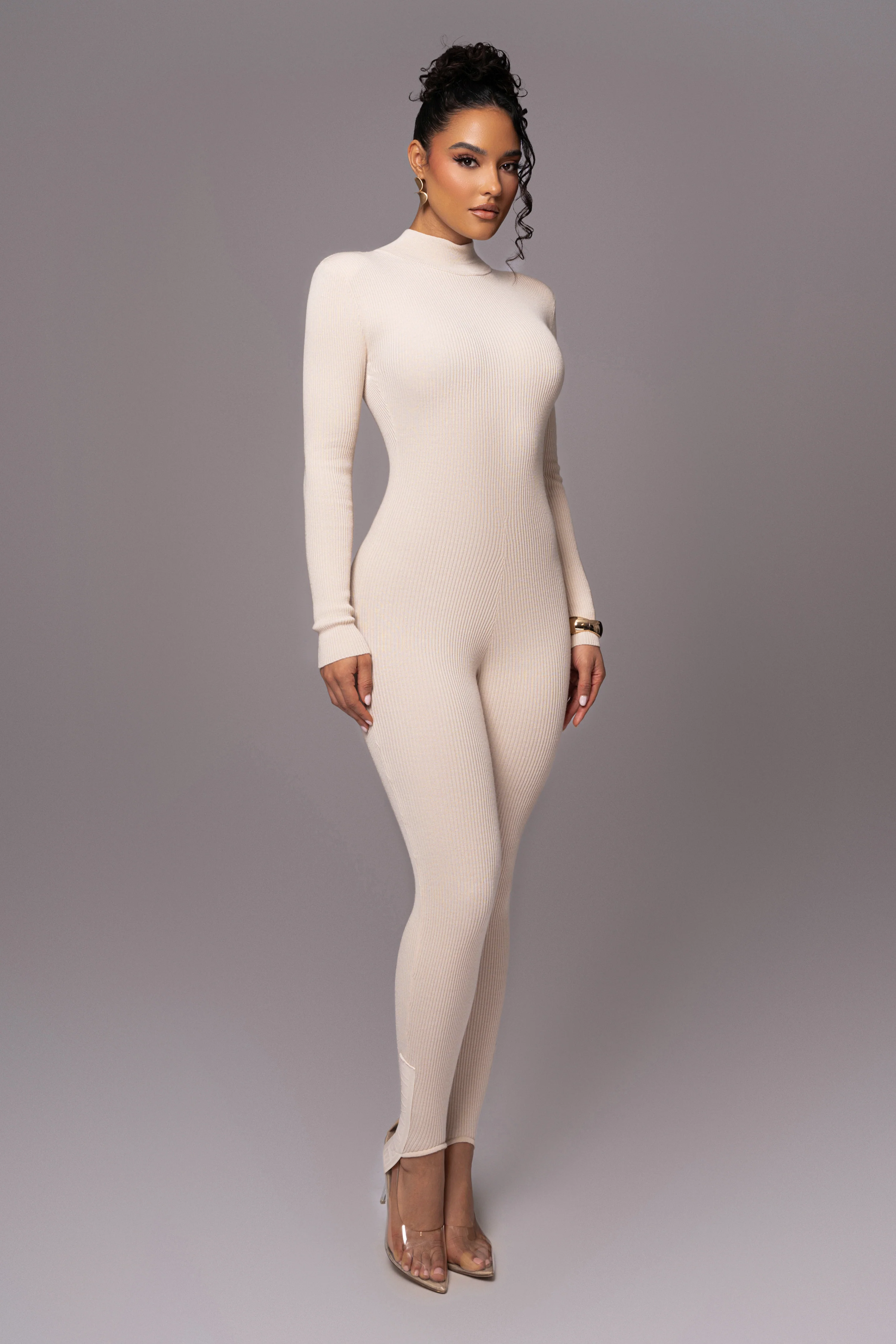 Beige Minna Mock Neck Jumpsuit - Image 5