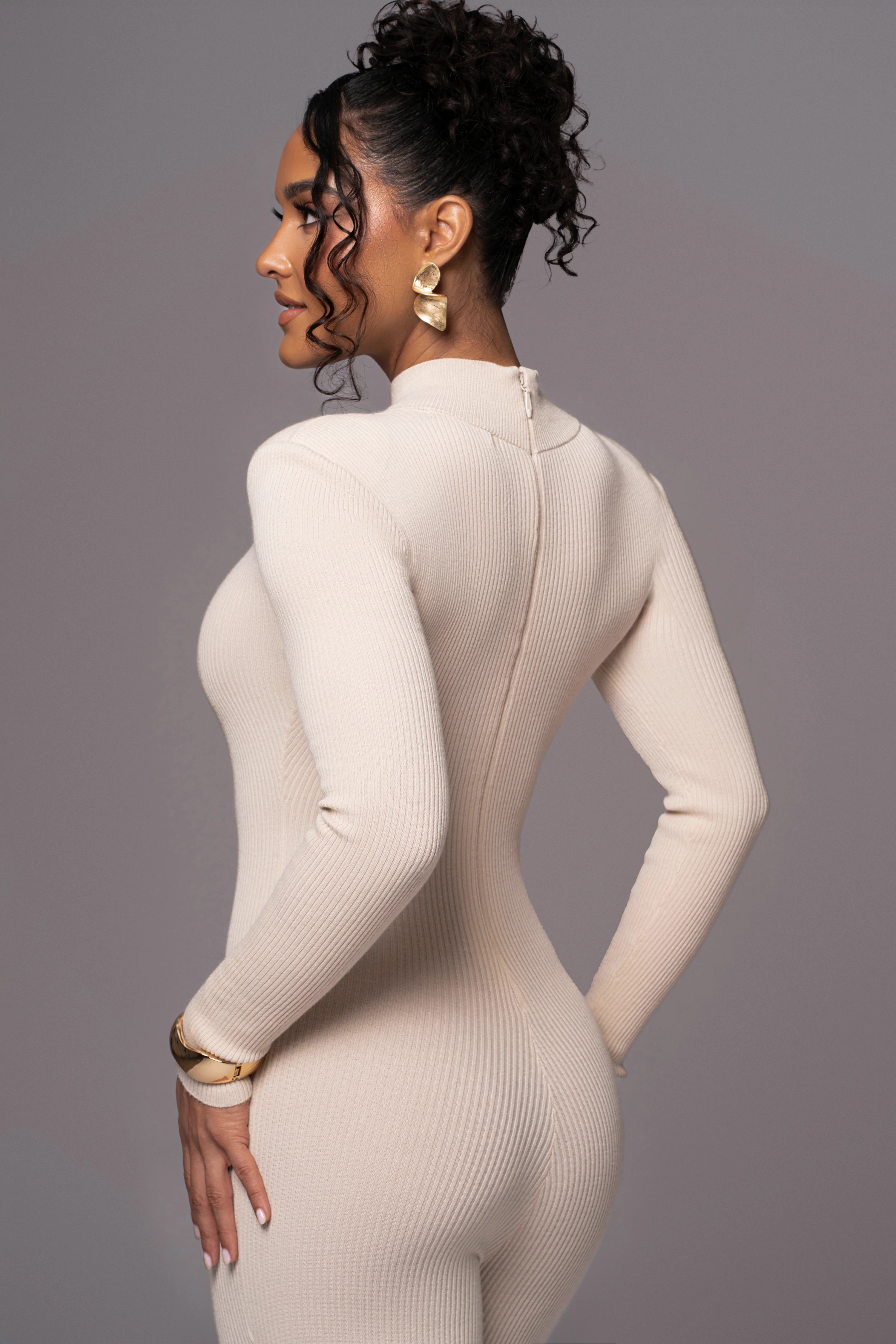 Beige Minna Mock Neck Jumpsuit - Image 7