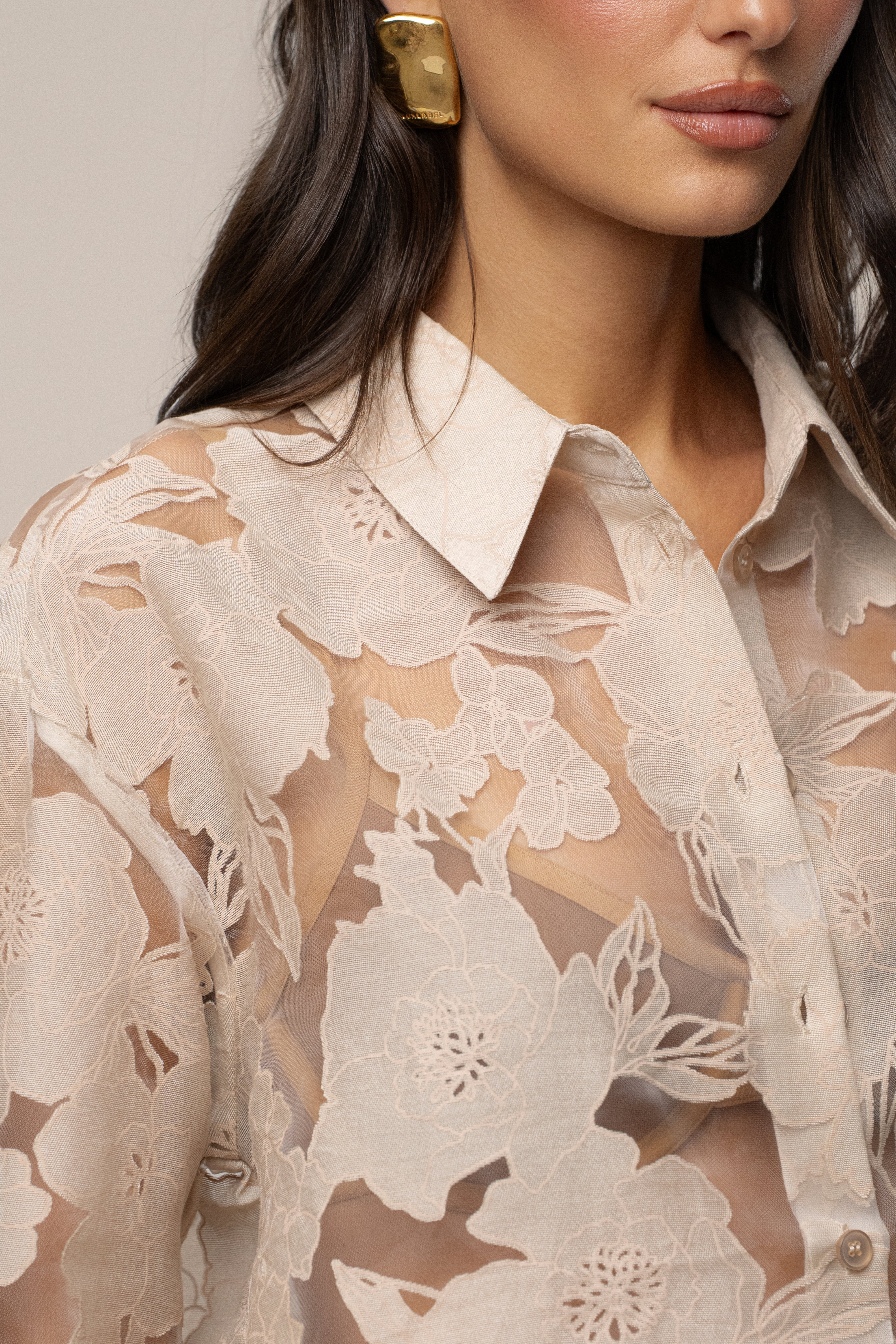 PRE-ORDER Beige Organza Floral Blouse - Image 14