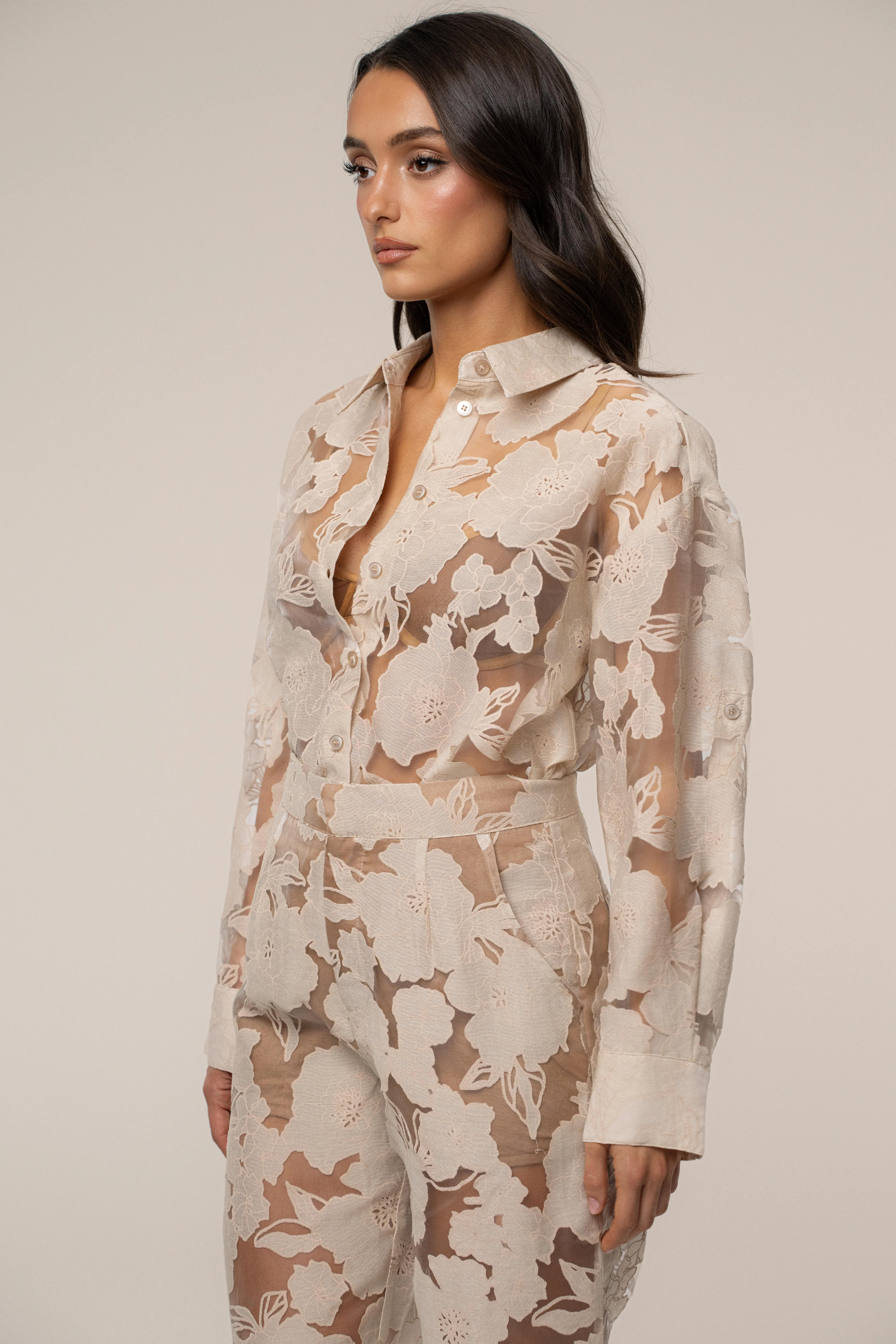 PRE-ORDER Beige Organza Floral Blouse - Image 7