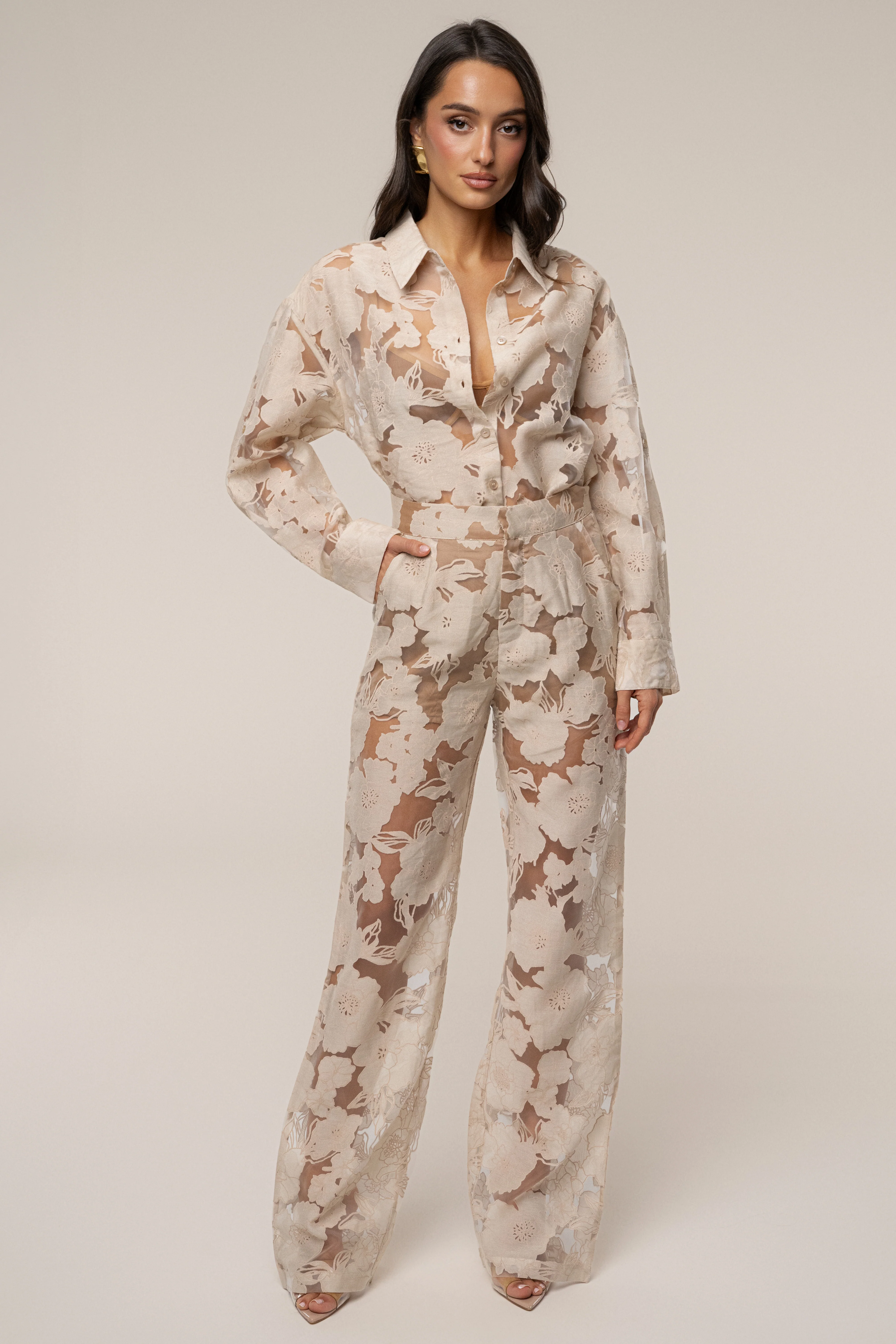 PRE-ORDER Beige Organza Floral Blouse - Image 8