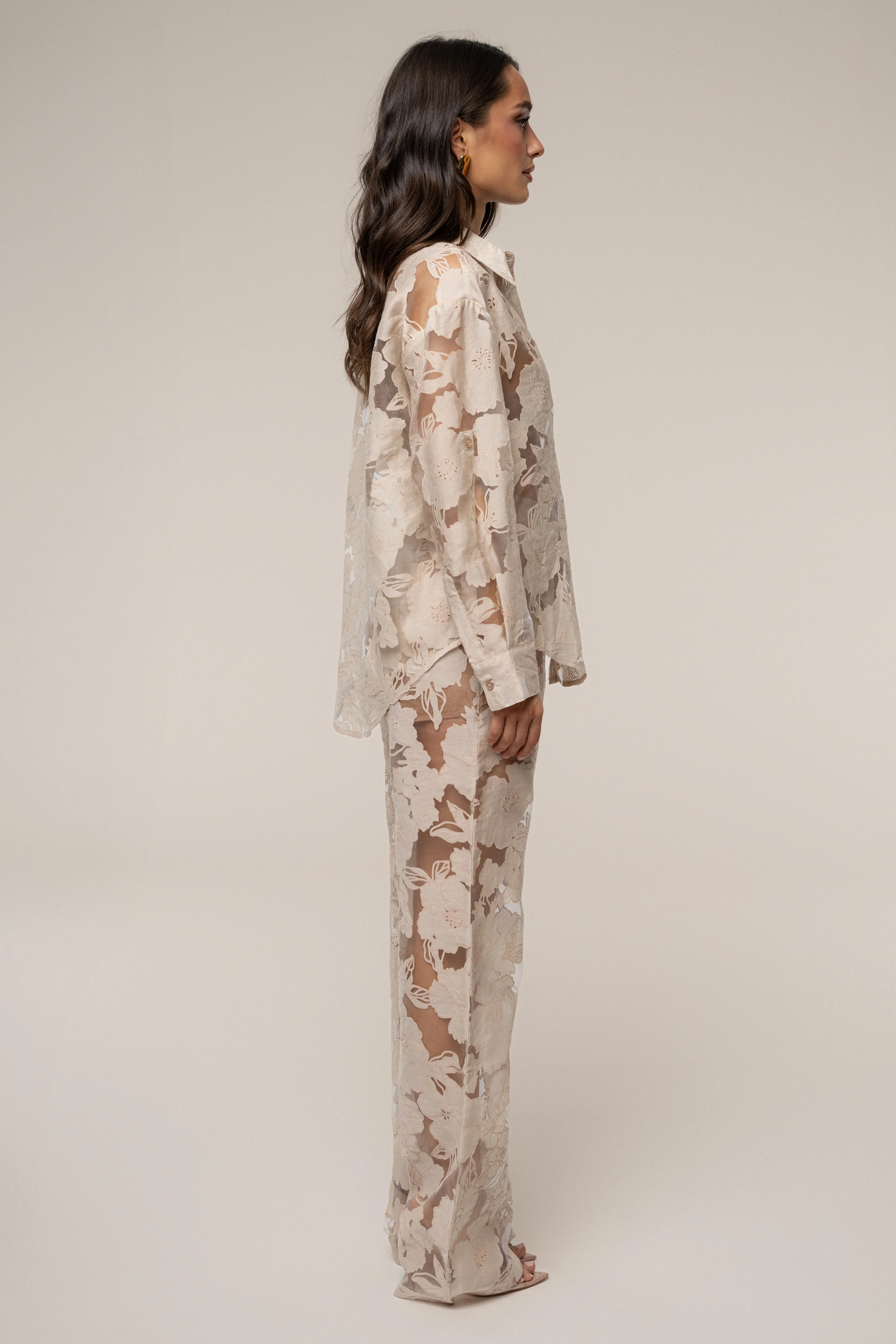 PRE-ORDER Beige Organza Floral Blouse - Image 9