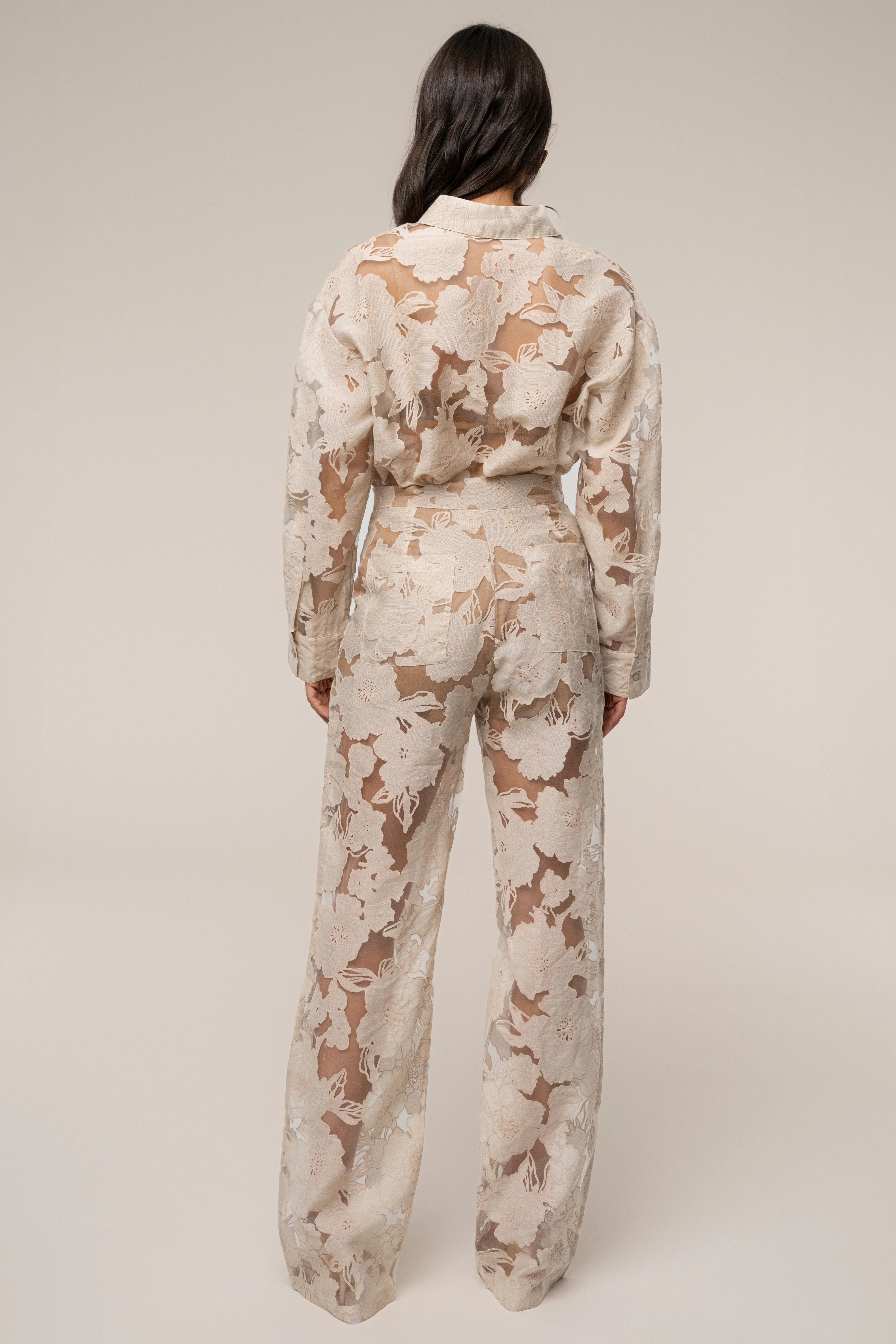 PRE-ORDER Beige Organza Floral Pant - Image 7