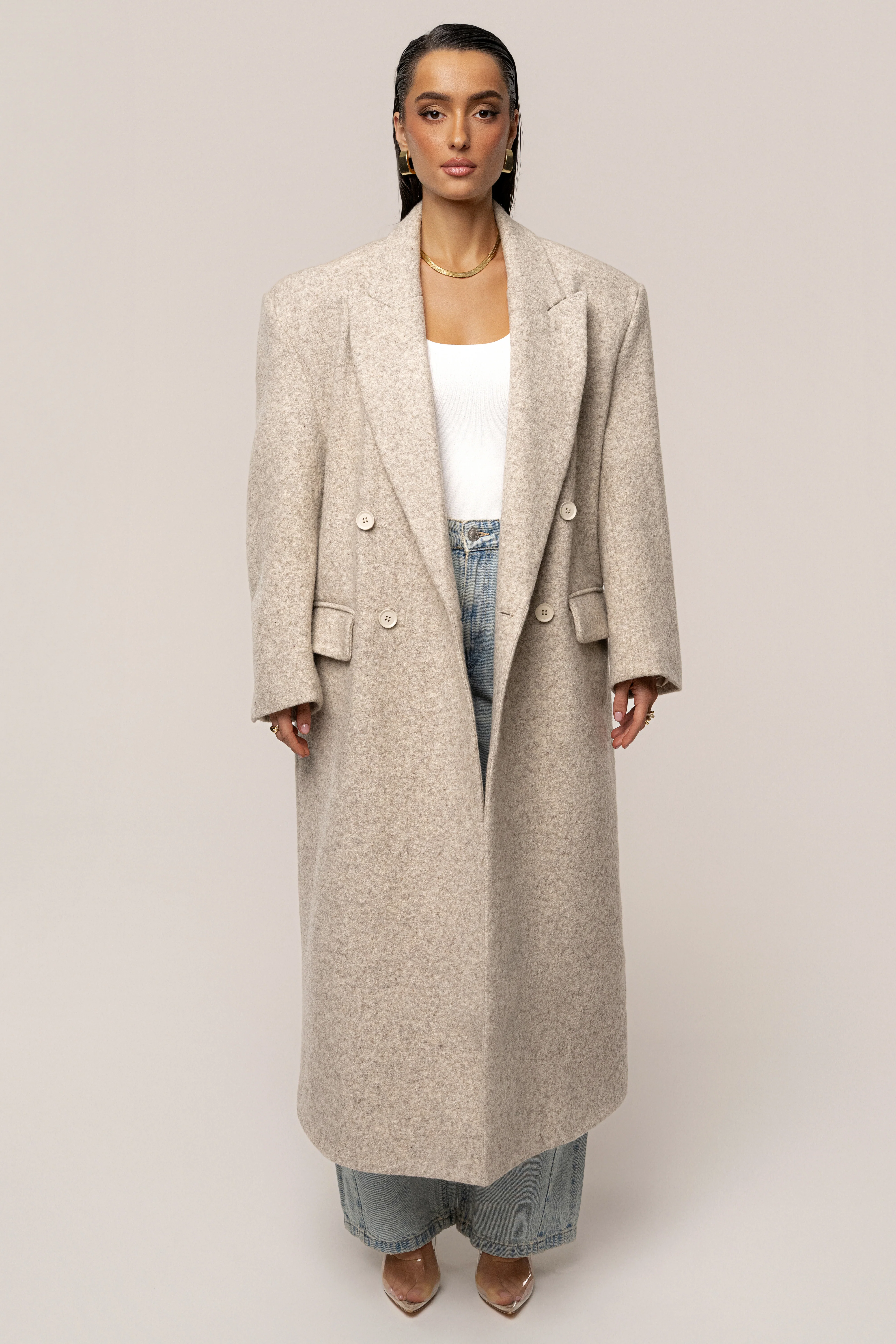 Beige Oversize Double Breasted Coat - Image 2