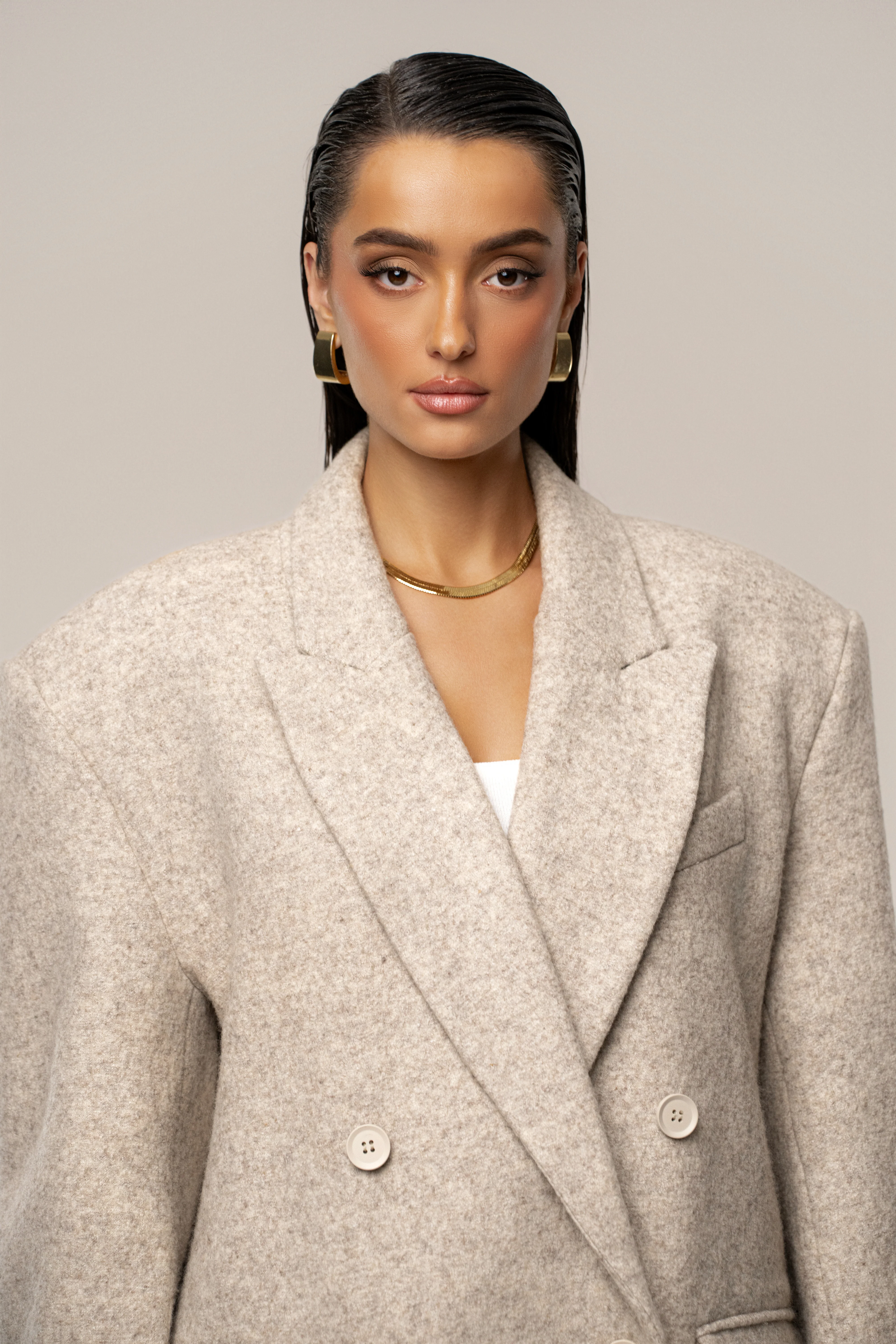 Beige Oversize Double Breasted Coat - Image 3