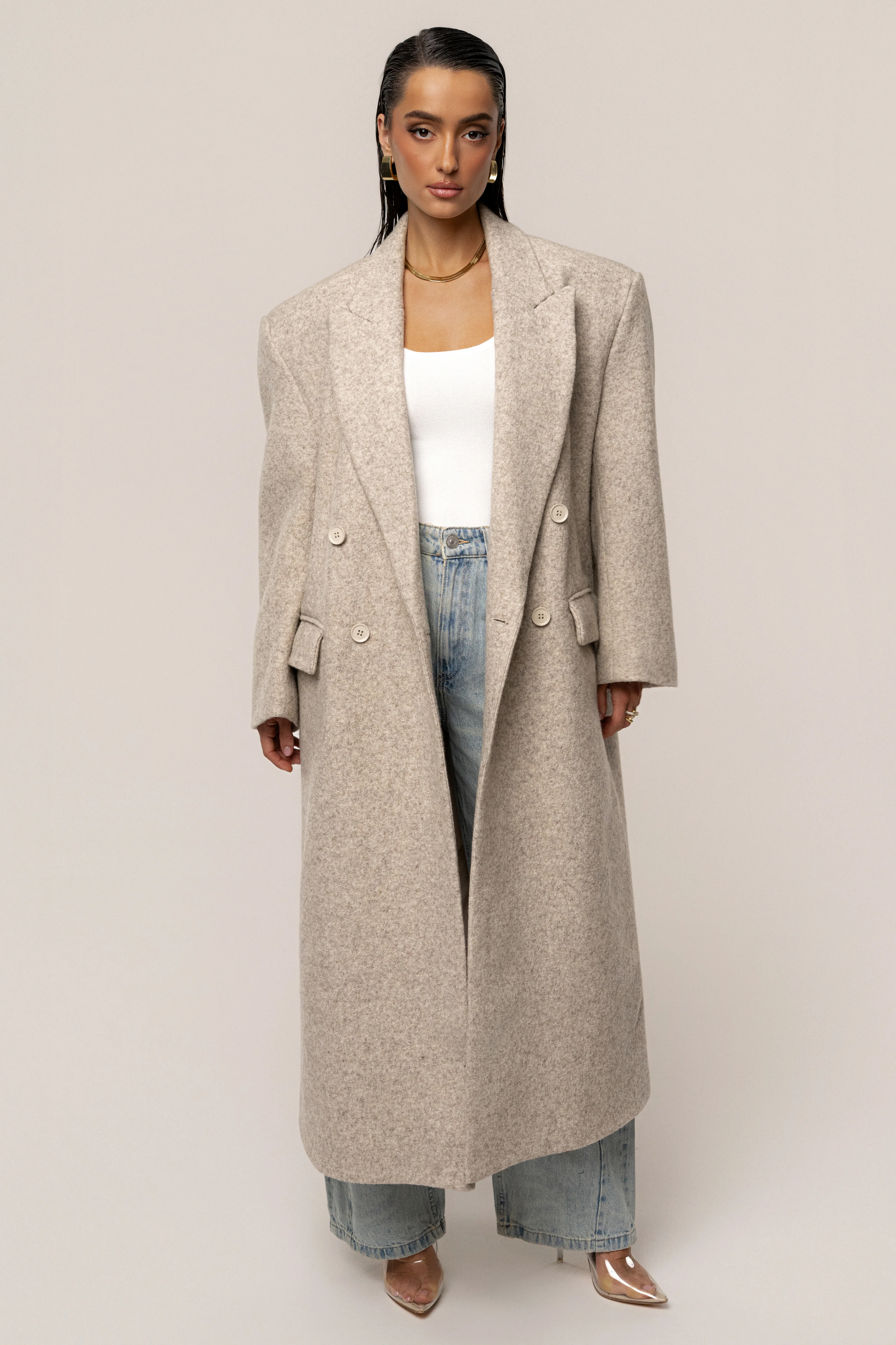 Beige Oversize Double Breasted Coat - Image 6