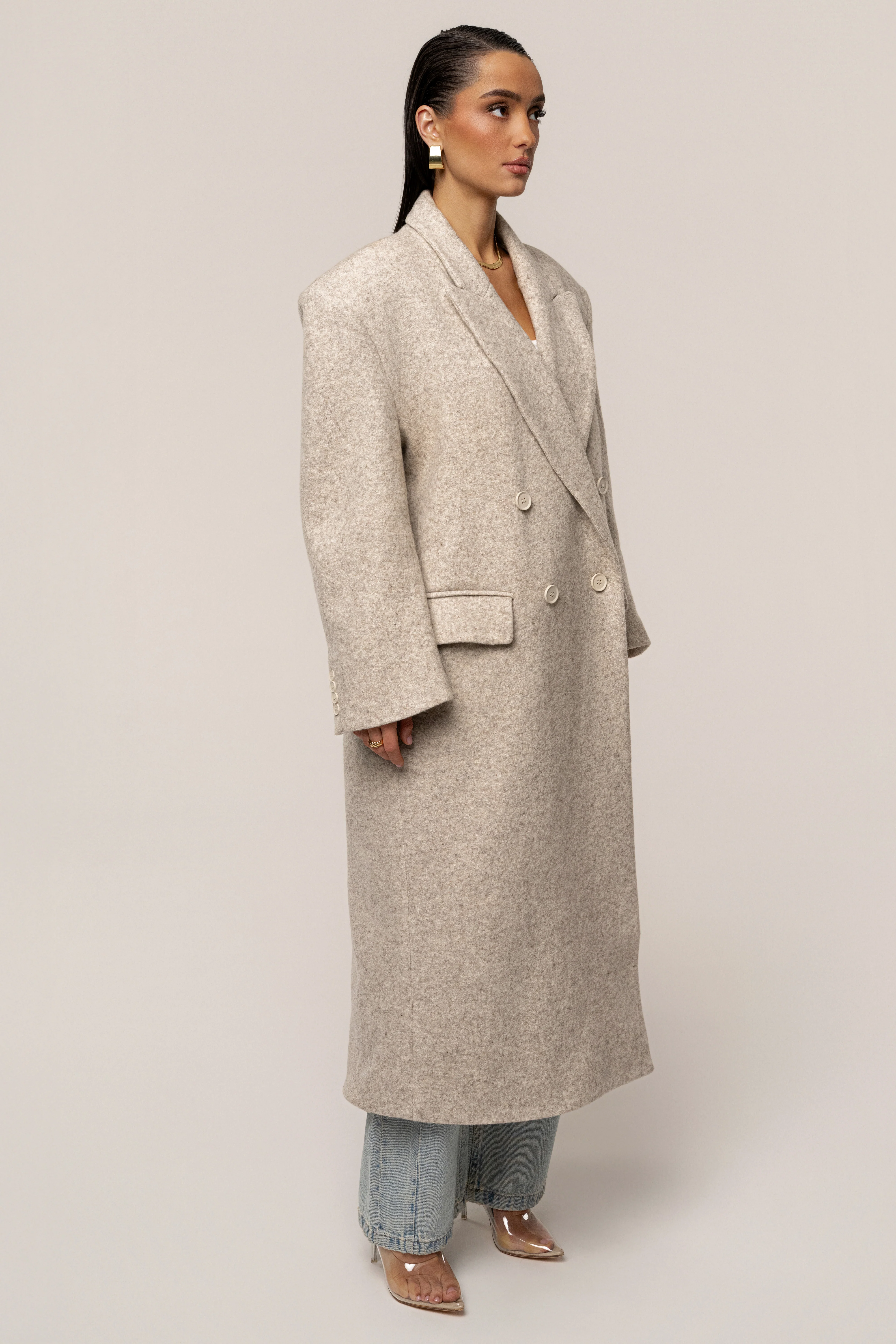 Beige Oversize Double Breasted Coat - Image 7
