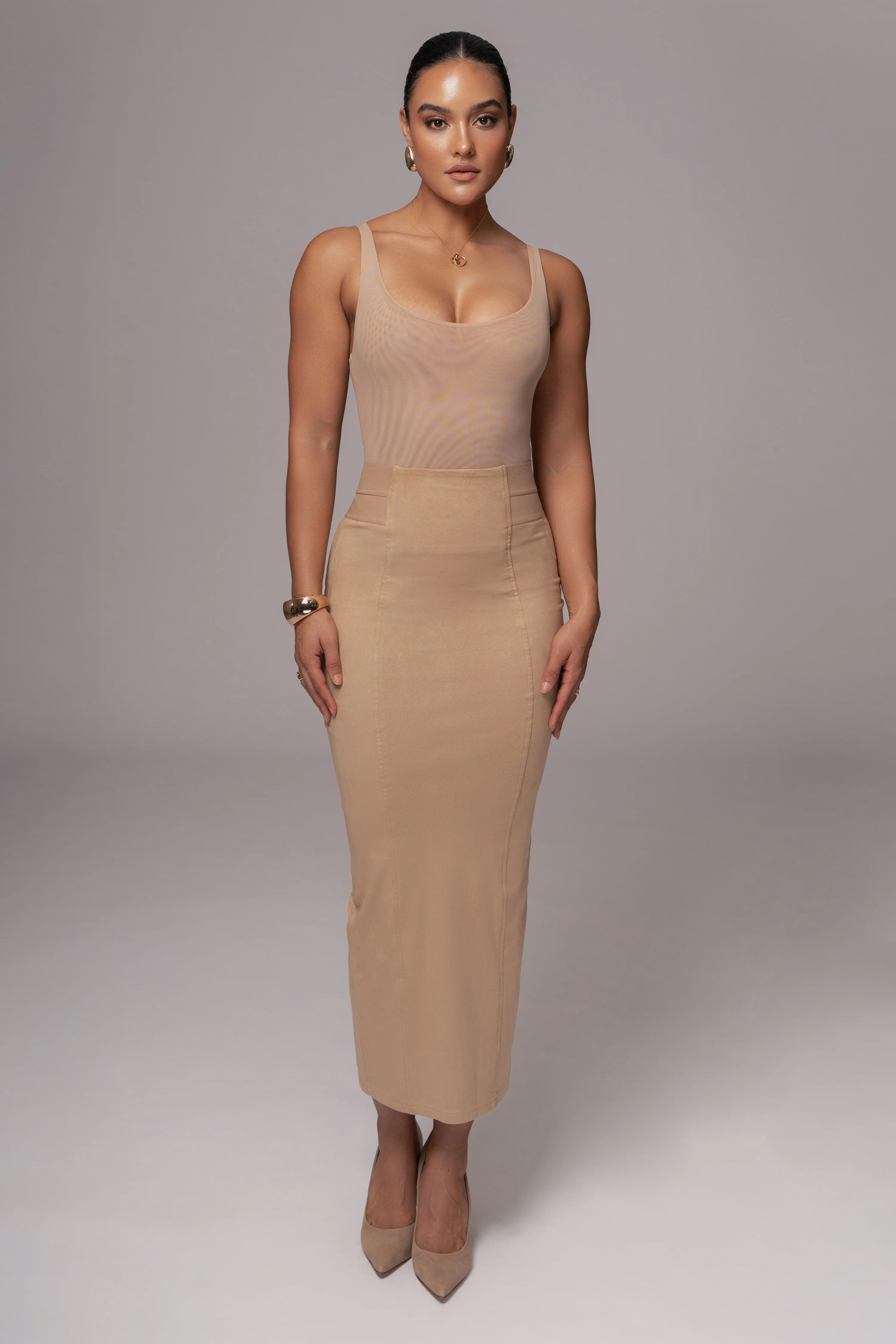 Beige Phoenix Suede Skirt - Image 8