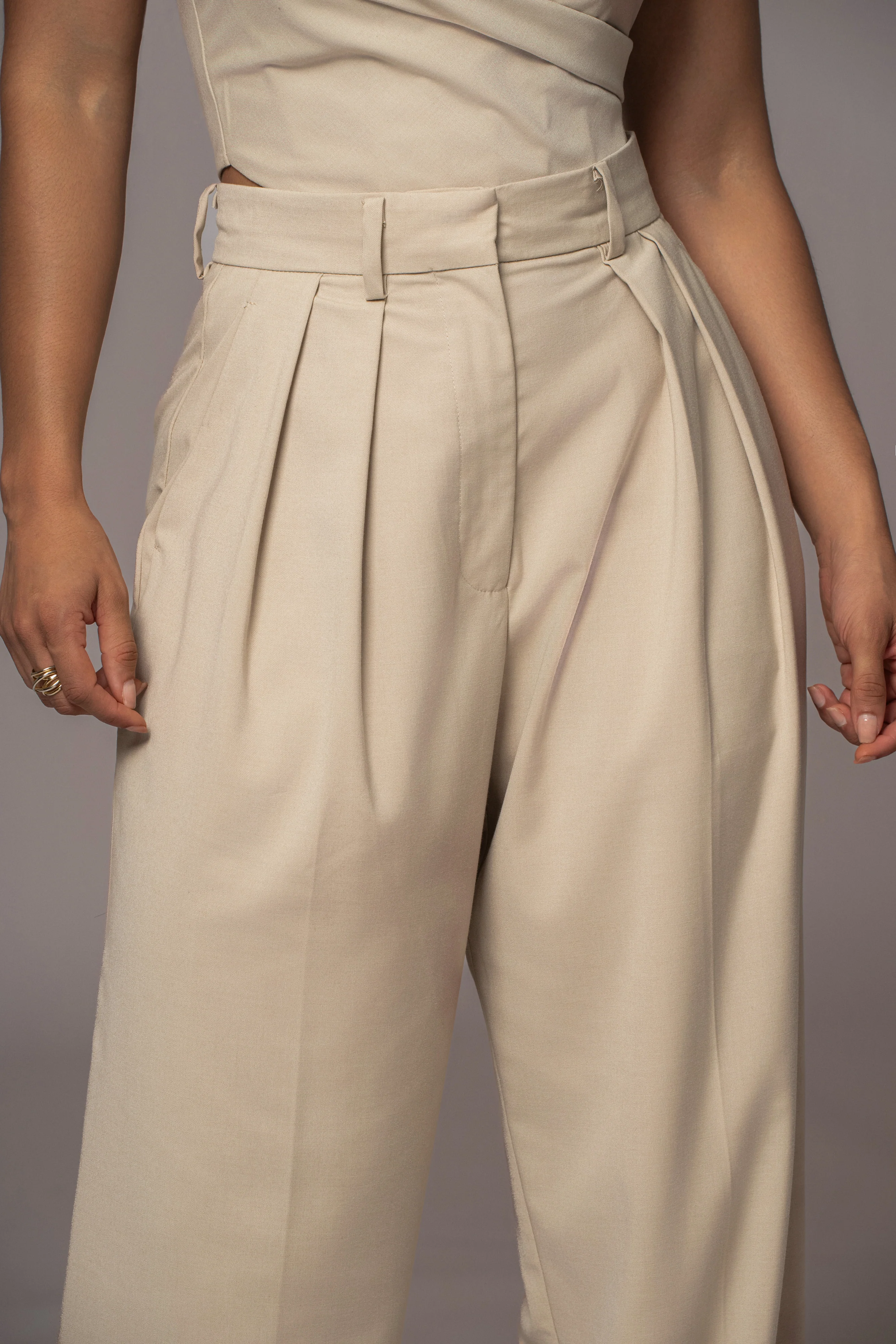 Beige Power Hour High Waist Trousers - Image 8