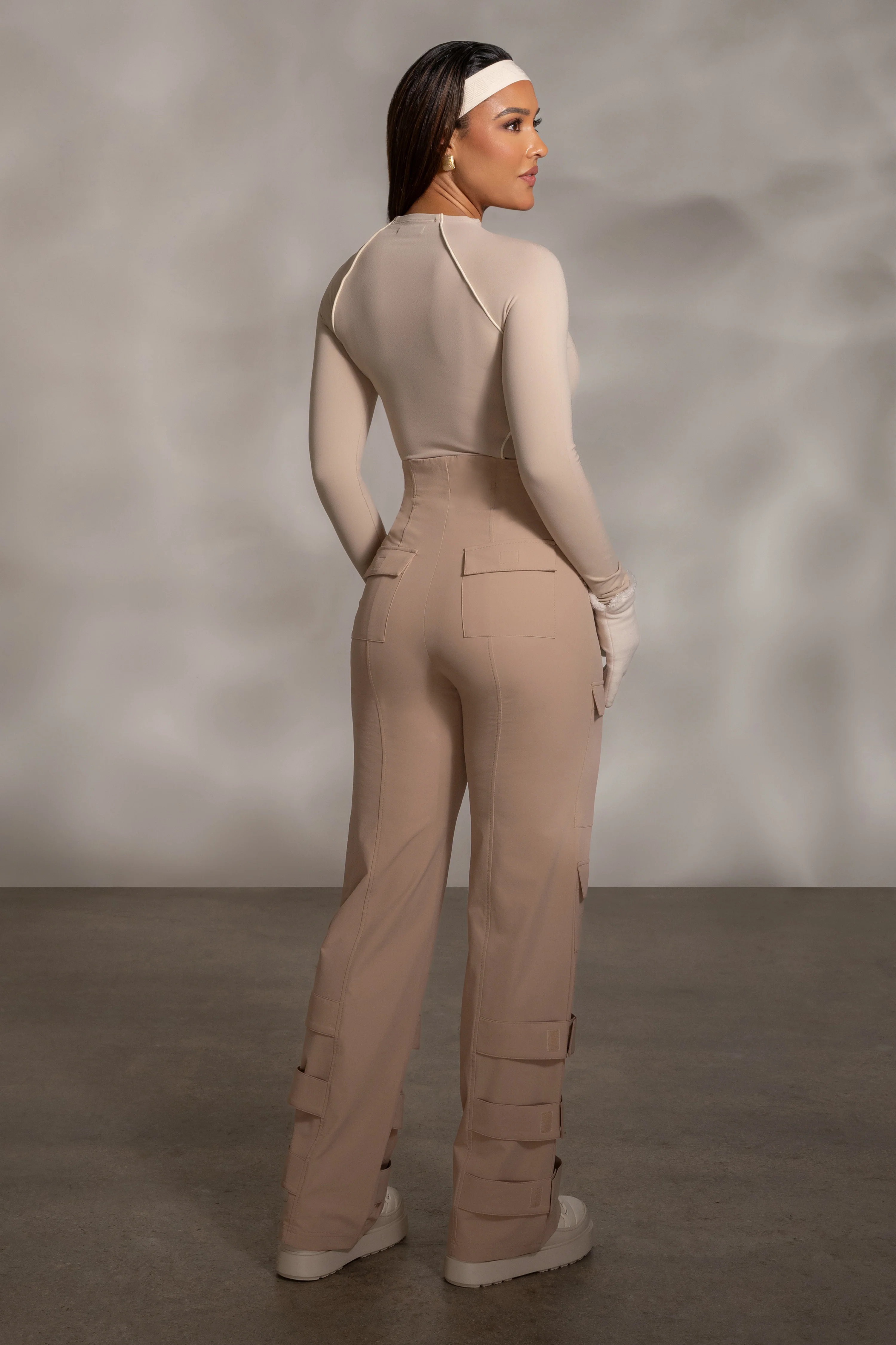 Beige Rise Up Zip Front Bodysuit - Image 11