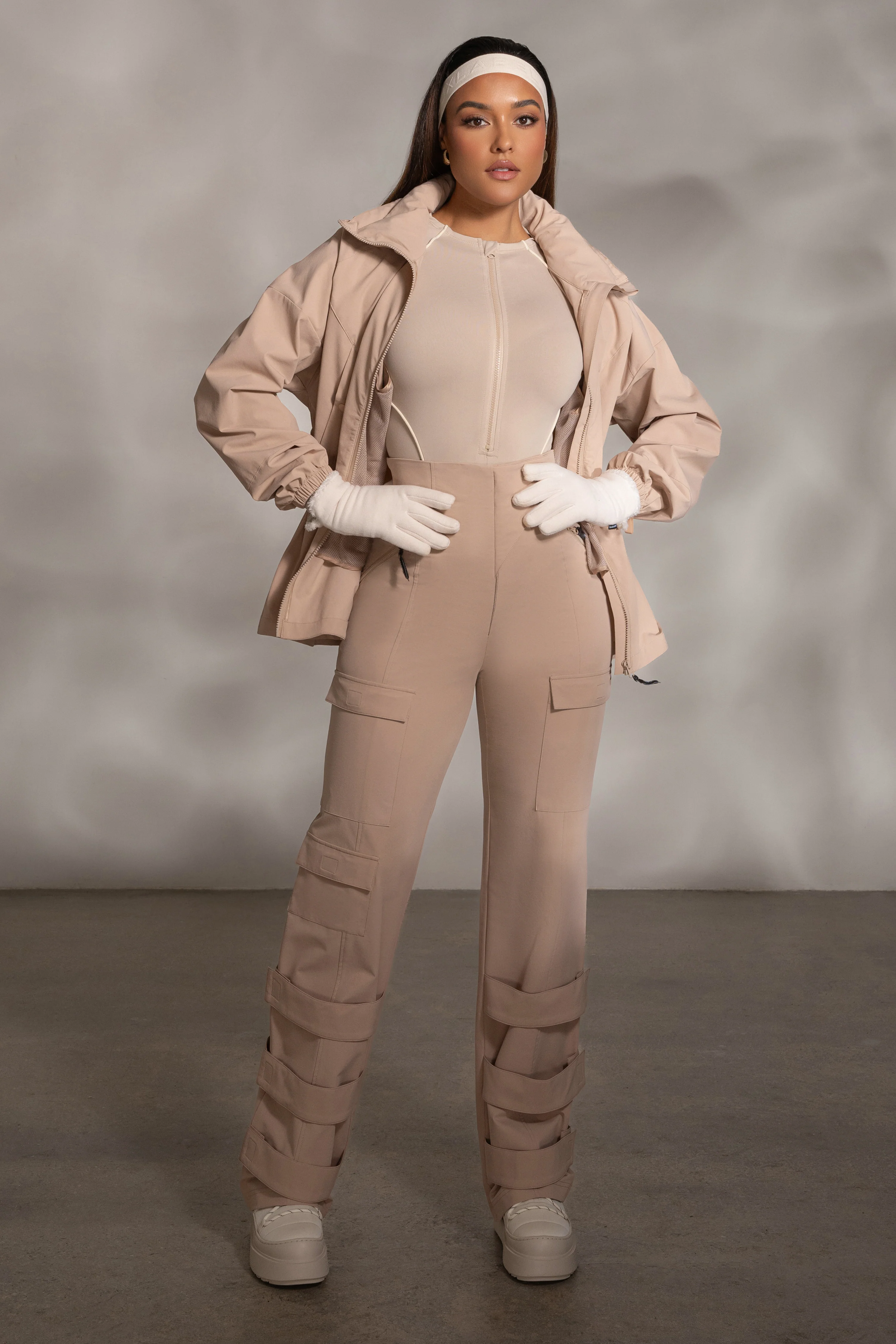 Beige Rise Up Zip Front Bodysuit - Image 6