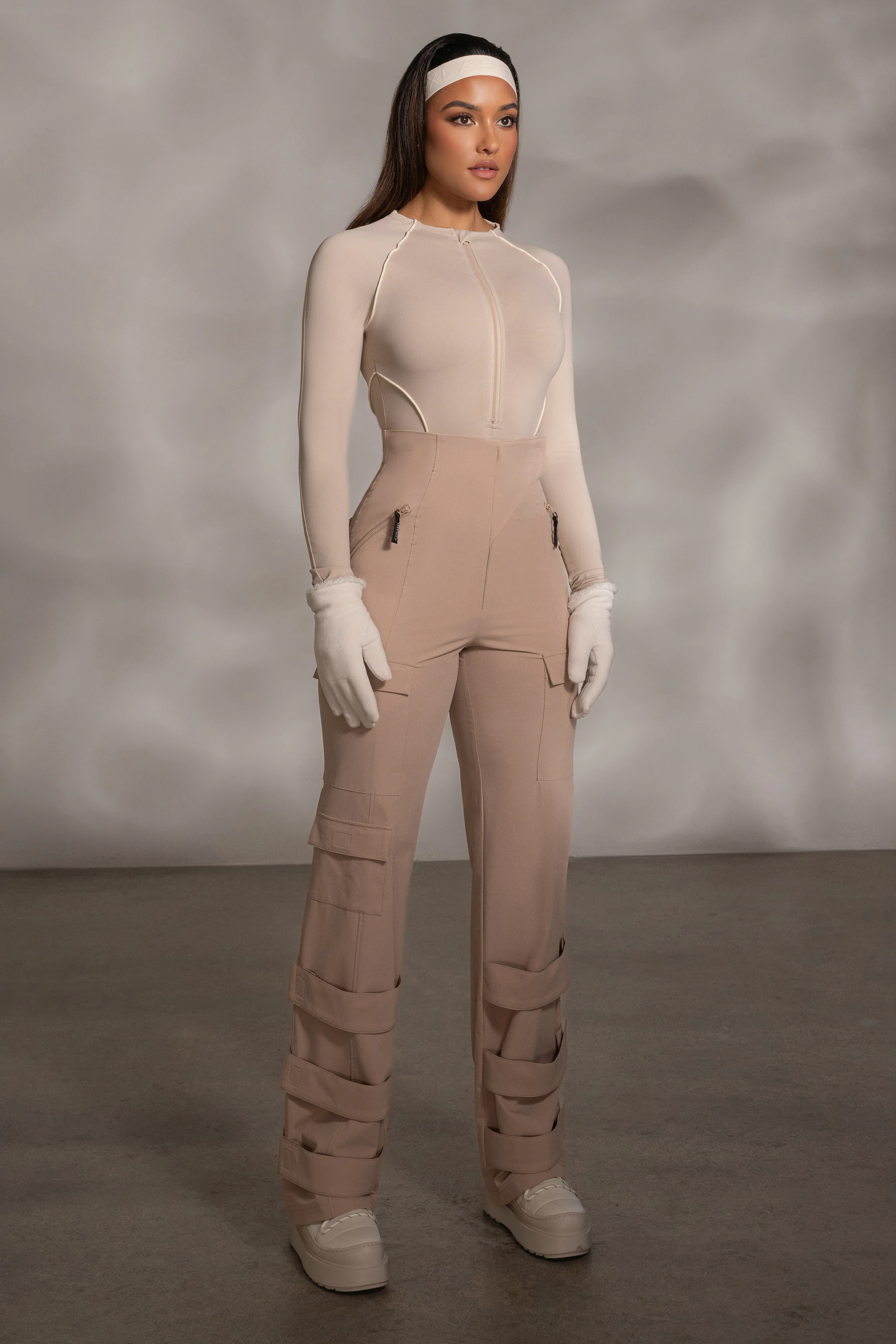 Beige Rise Up Zip Front Bodysuit - Image 7