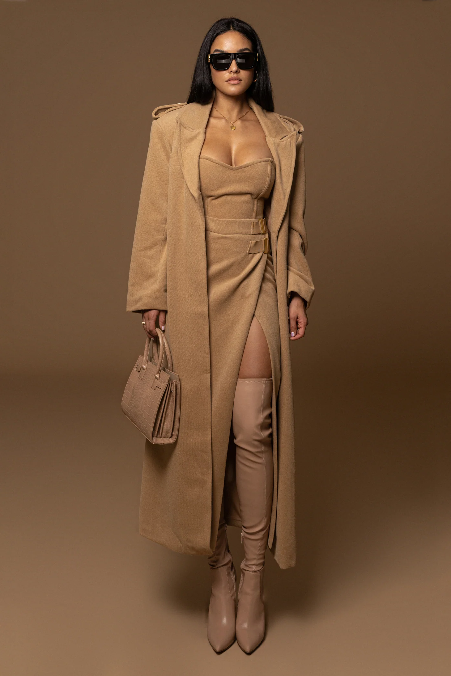 Beige SAVANNAH BELTED COAT - Image 3