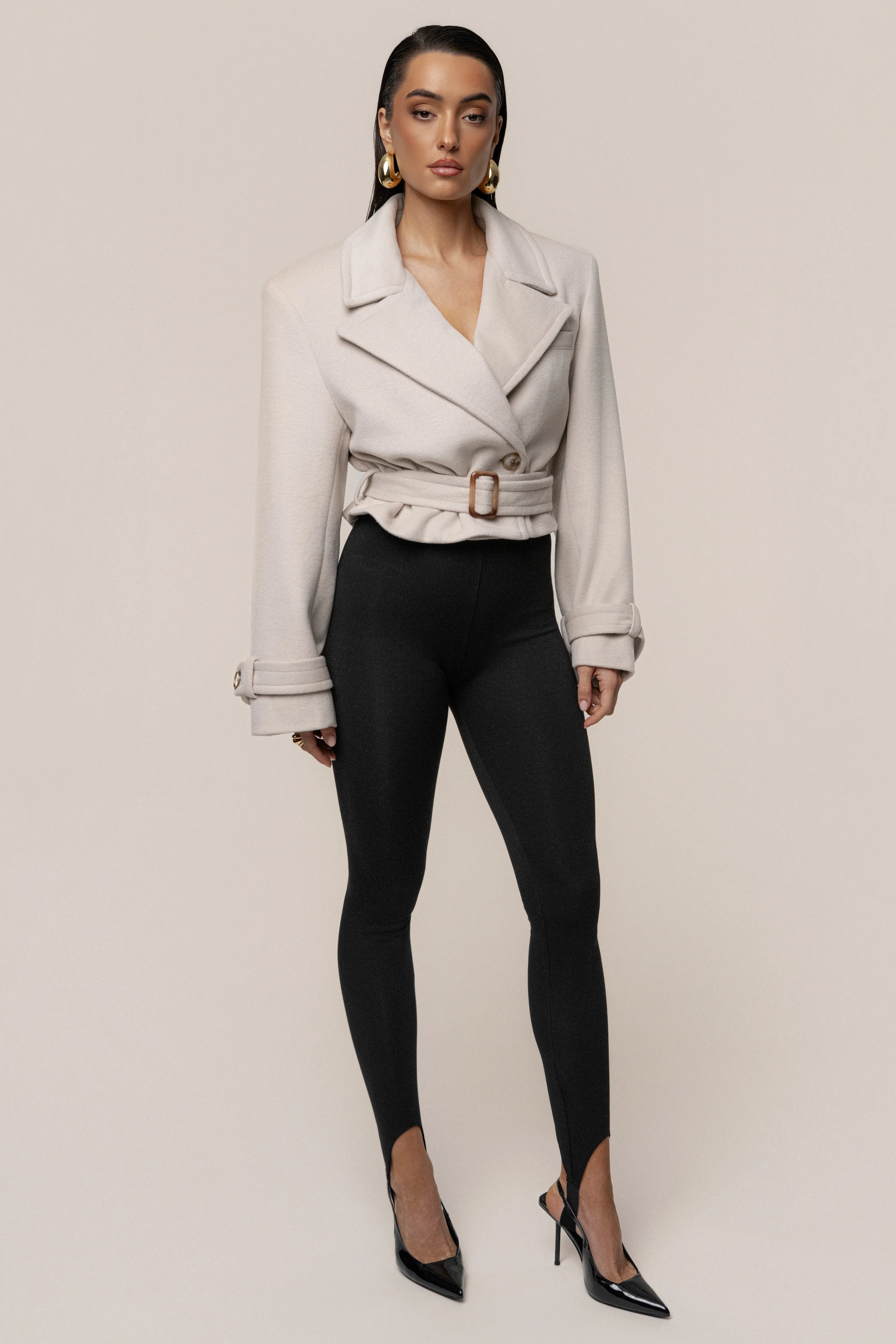 Beige Sharp Presence Crop Jacket - Image 3