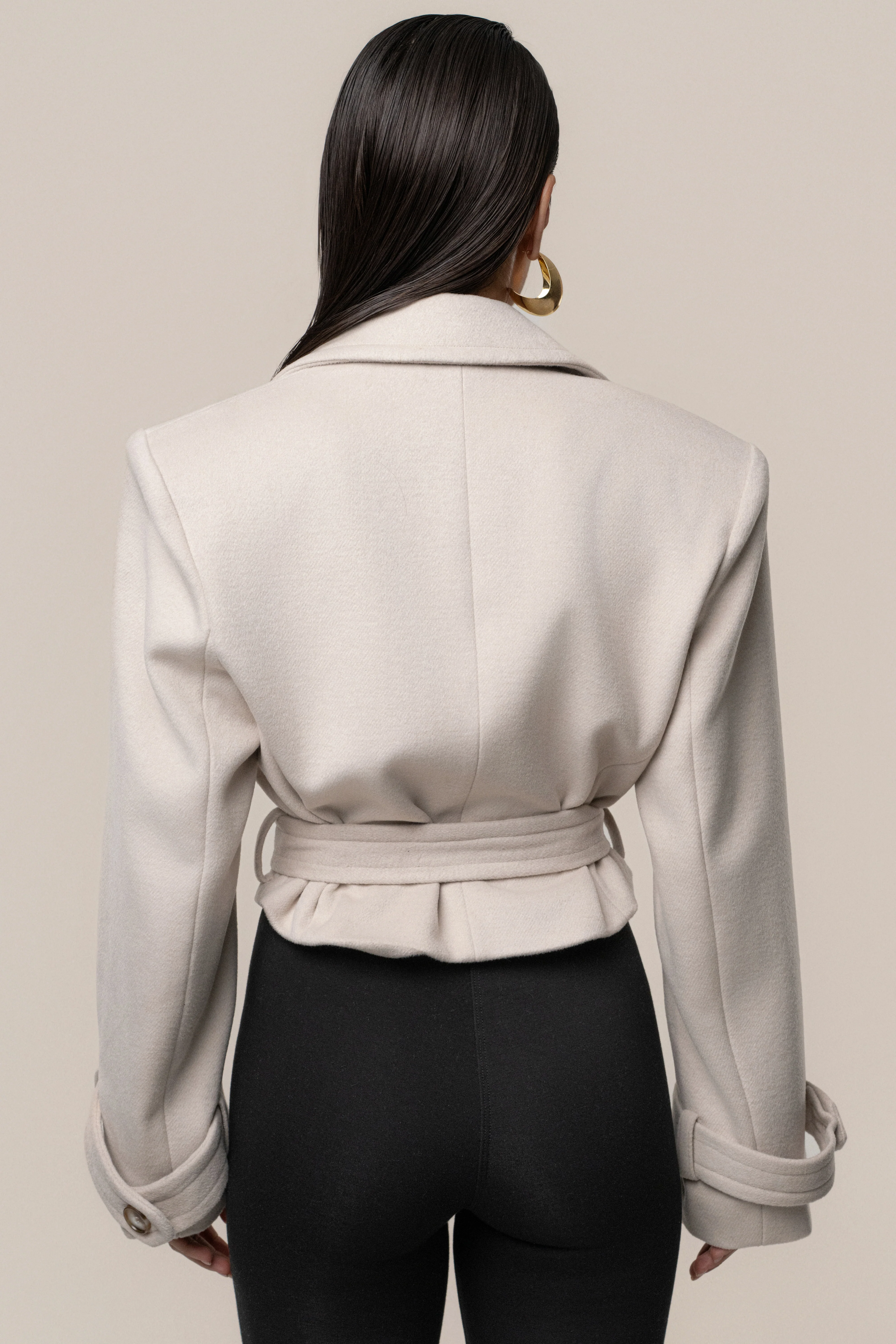 Beige Sharp Presence Crop Jacket - Image 8