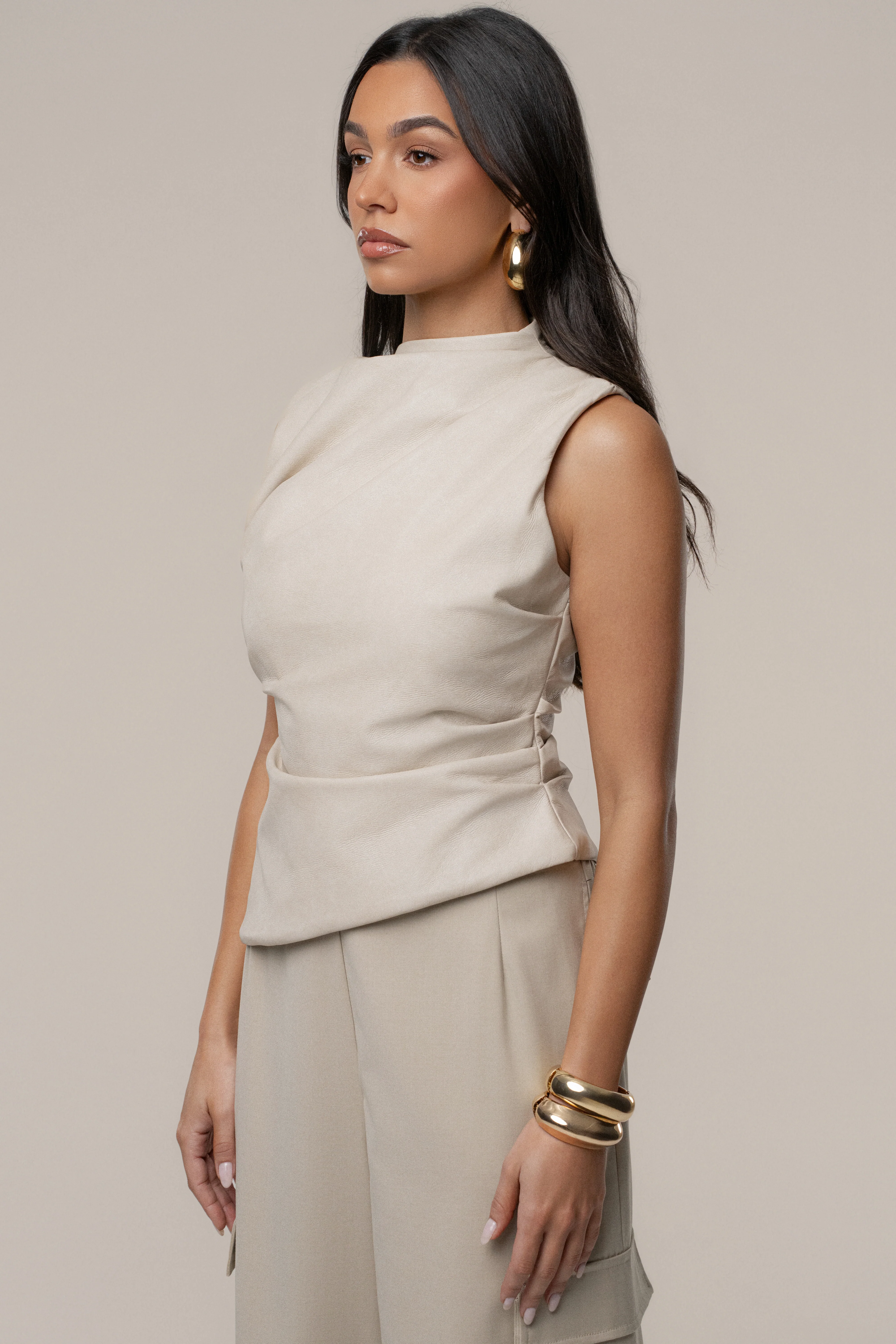 Beige Sleeveless Mock Neck Top - Image 3