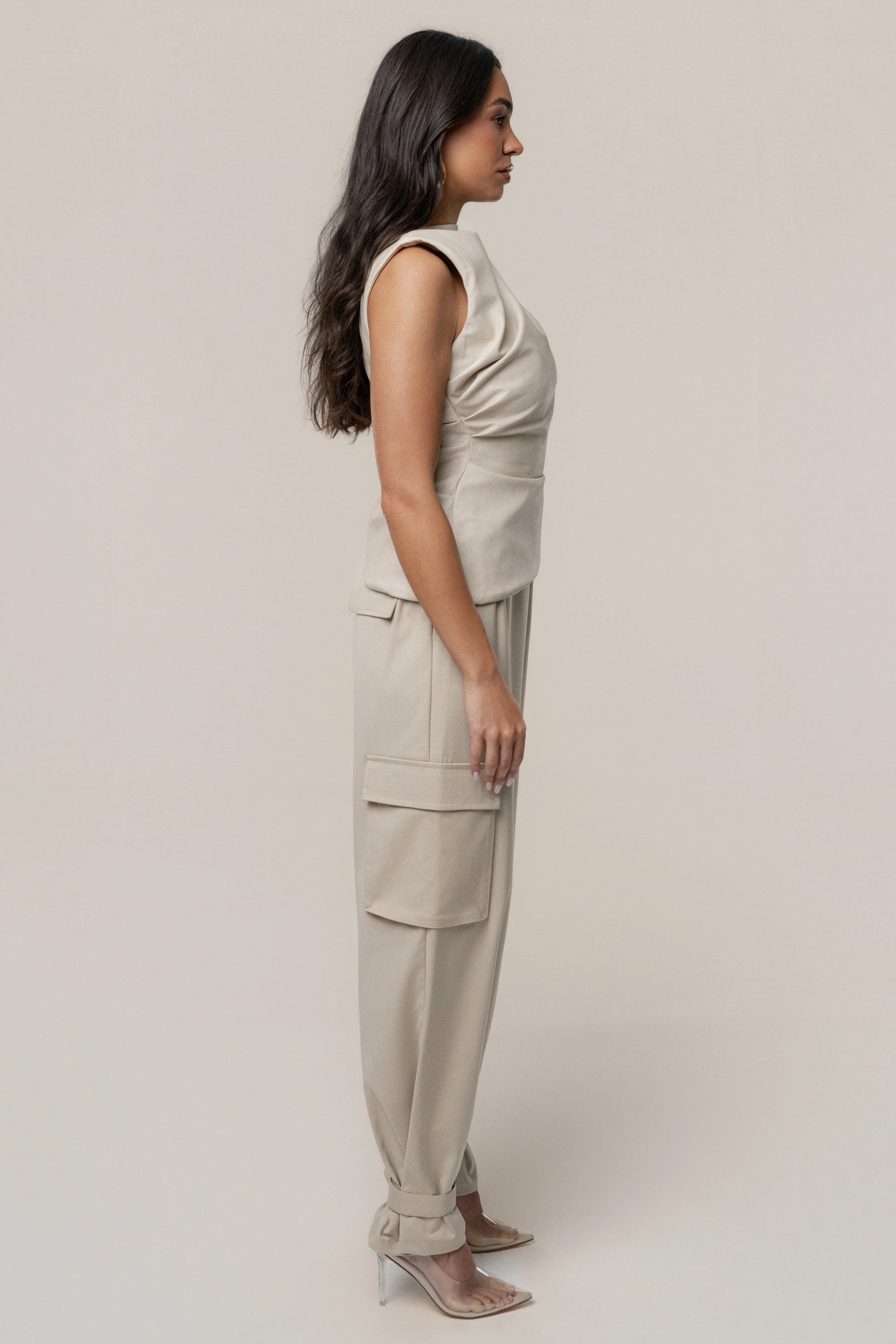 Beige Sleeveless Mock Neck Top - Image 5