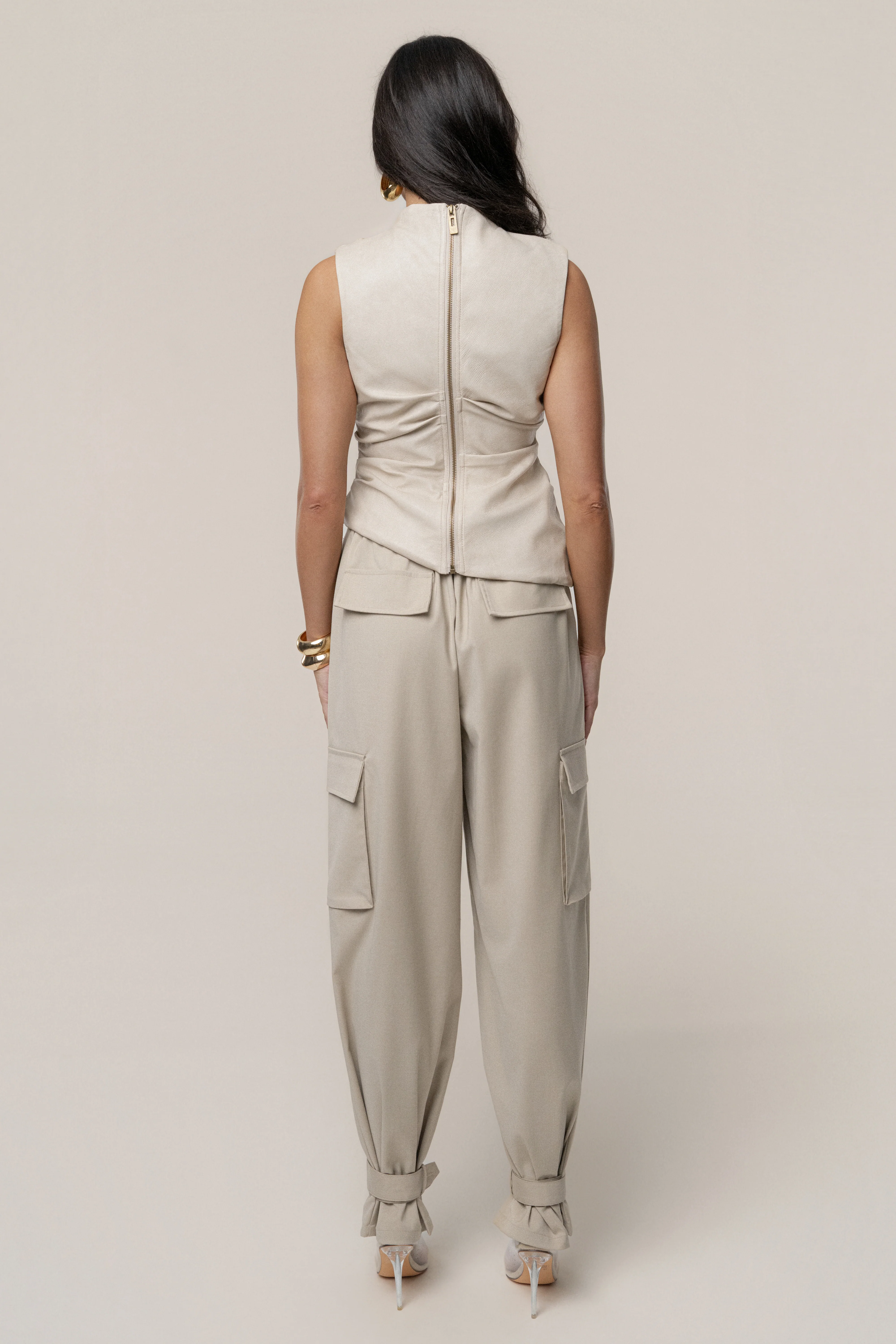 Beige Sleeveless Mock Neck Top - Image 6