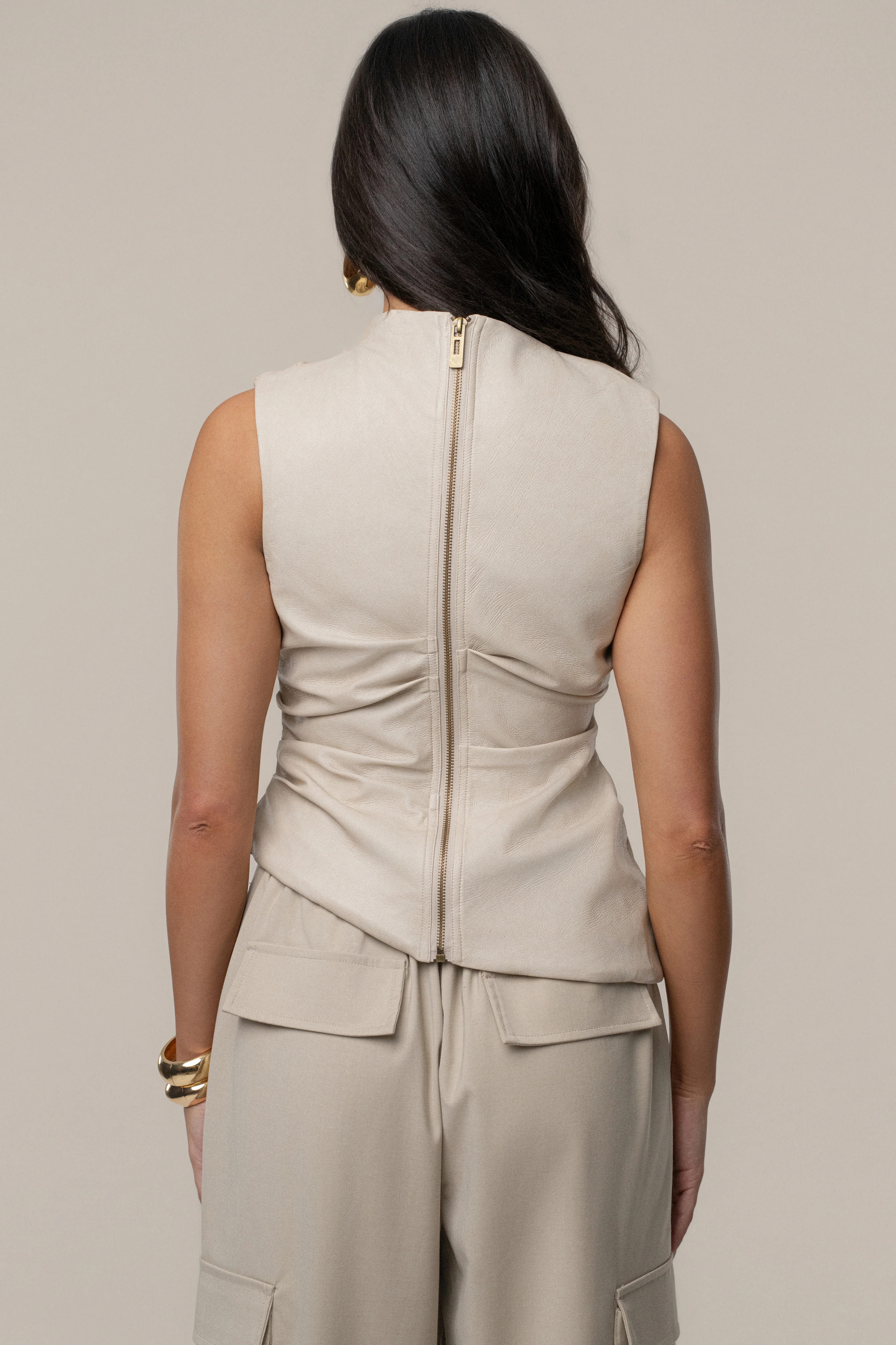 Beige Sleeveless Mock Neck Top - Image 7