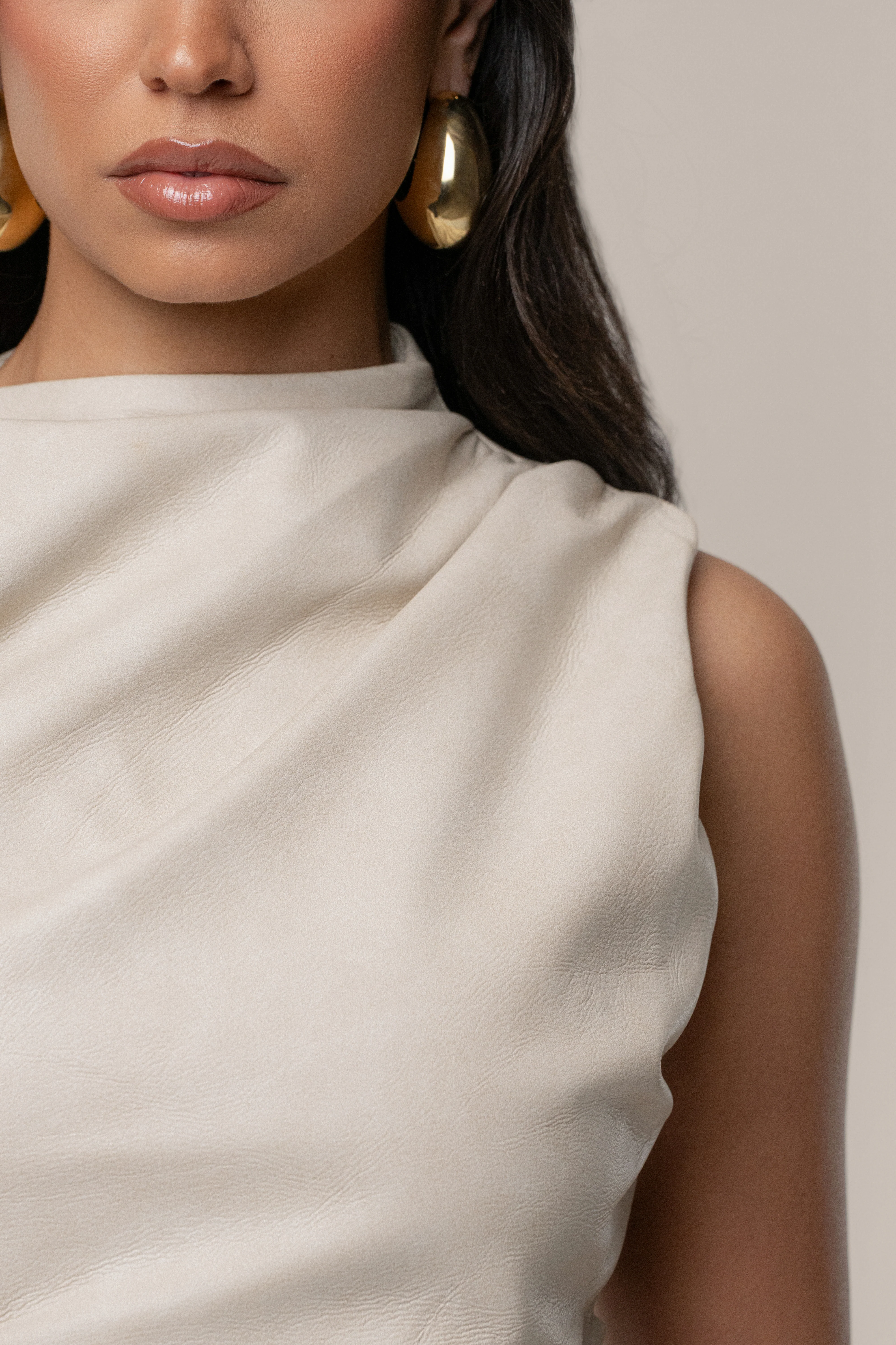 Beige Sleeveless Mock Neck Top - Image 8