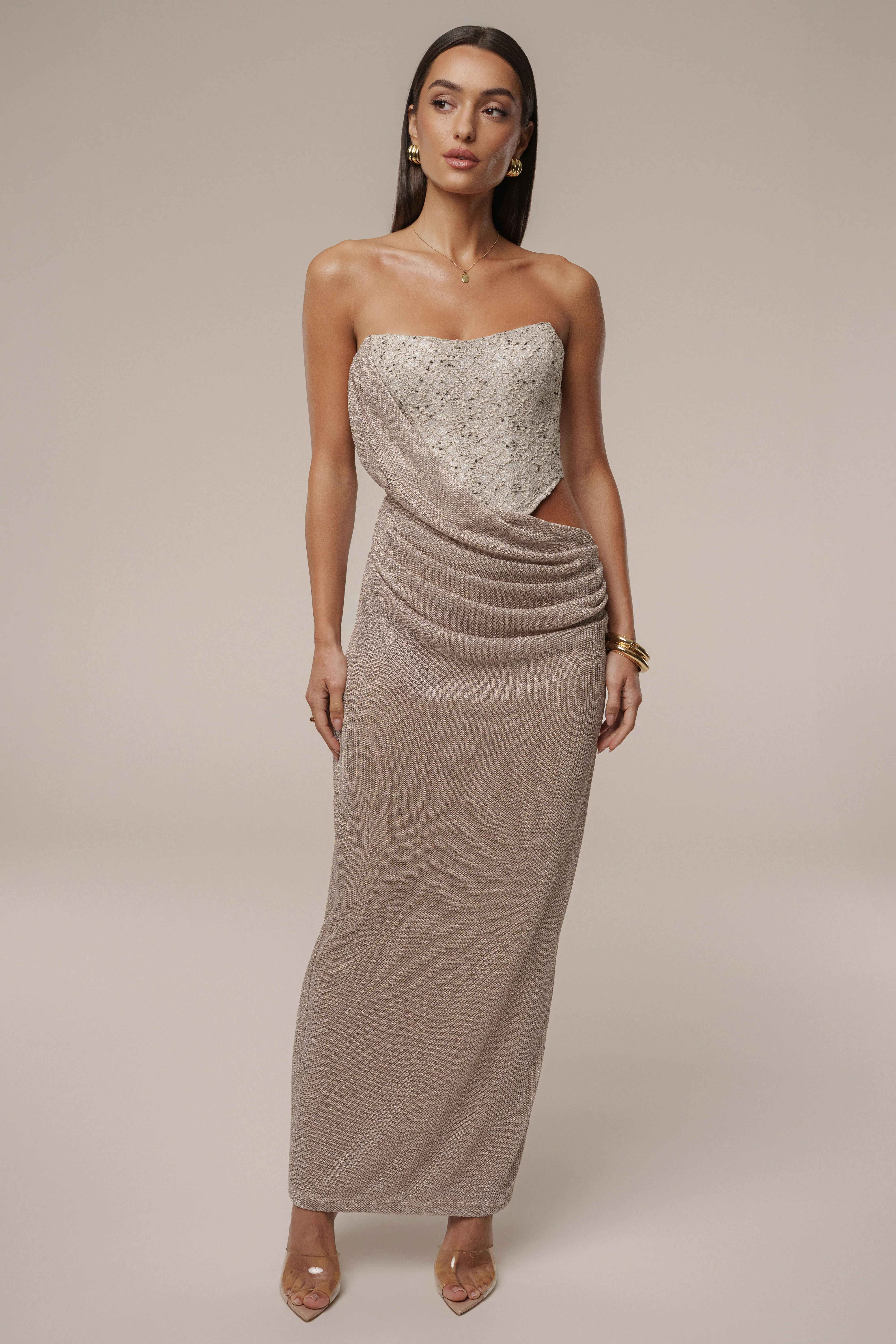 Beige Stellar Sequin Maxi Dress - Image 6