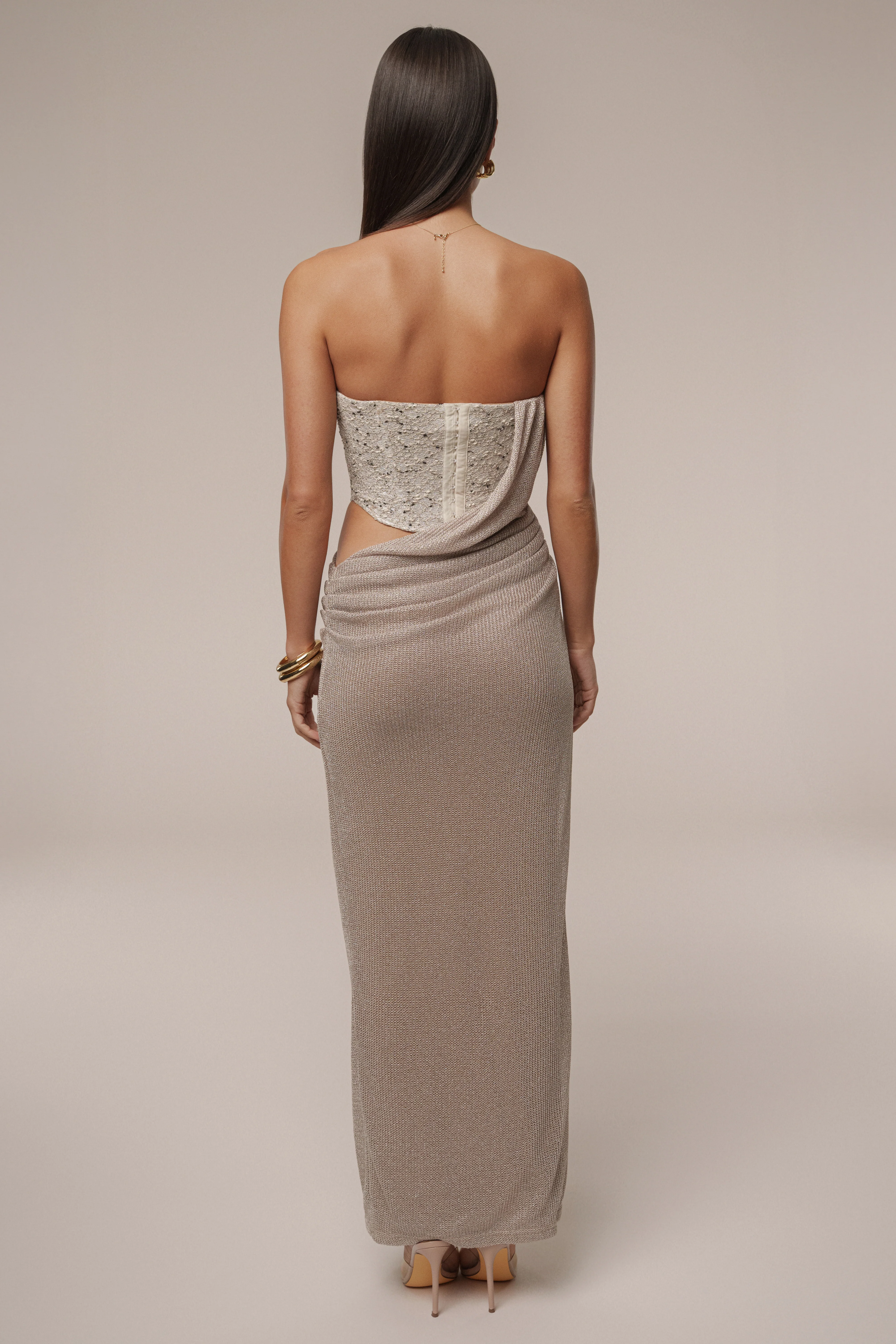 Beige Stellar Sequin Maxi Dress - Image 9