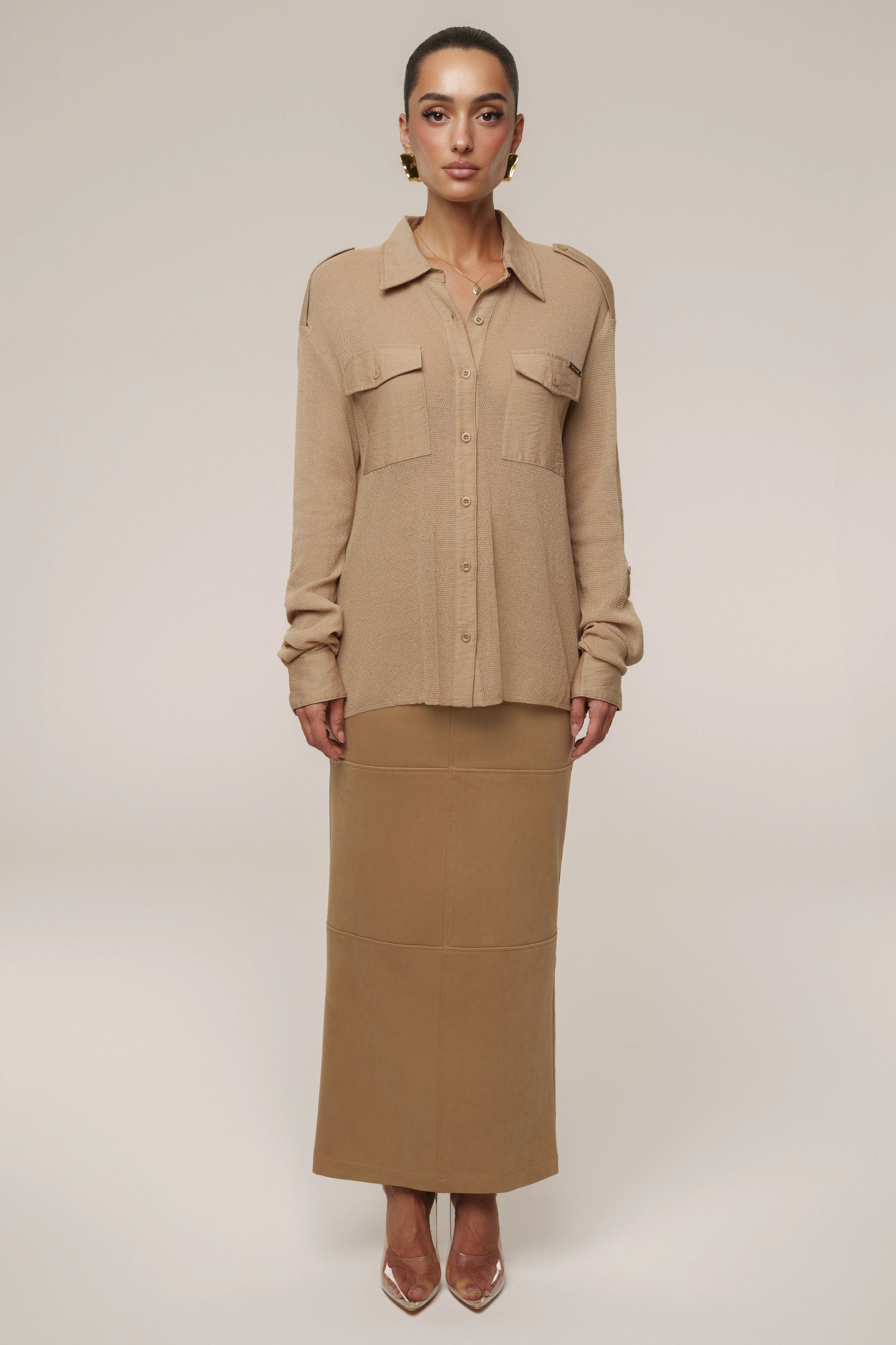 Beige Sway Sheer Button Up Top - Image 5
