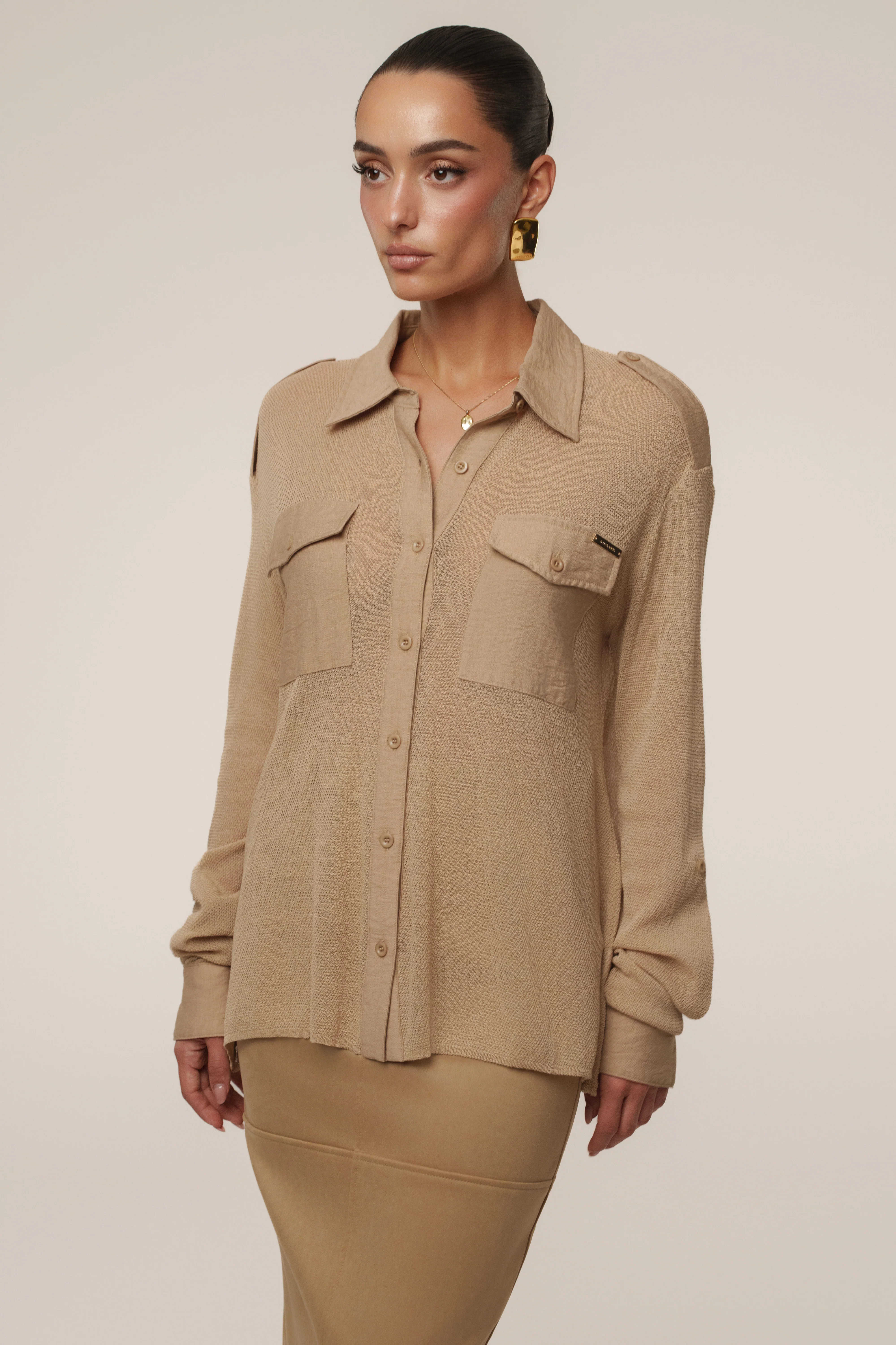 Beige Sway Sheer Button Up Top - Image 6