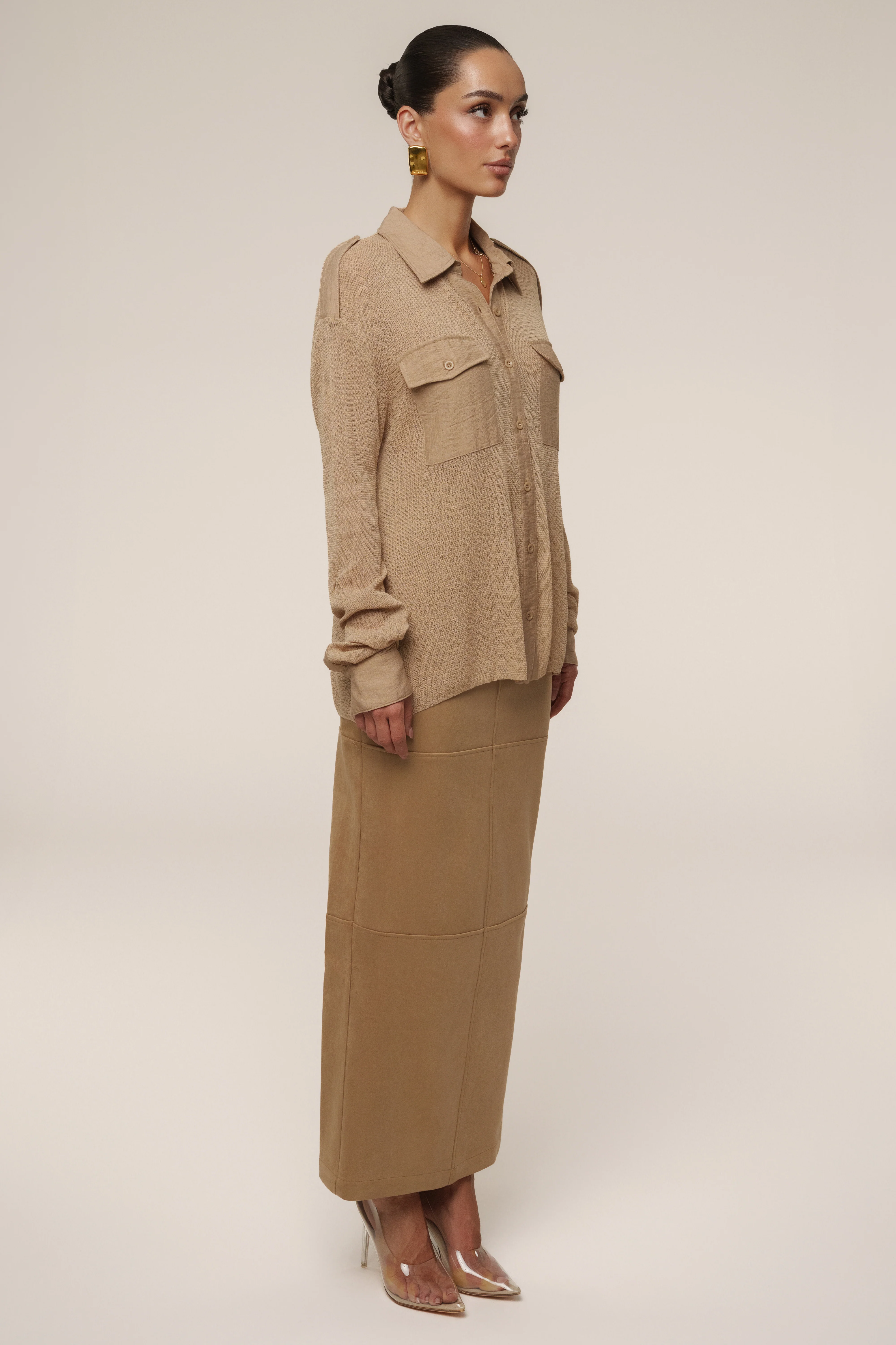 Beige Sway Sheer Button Up Top - Image 7