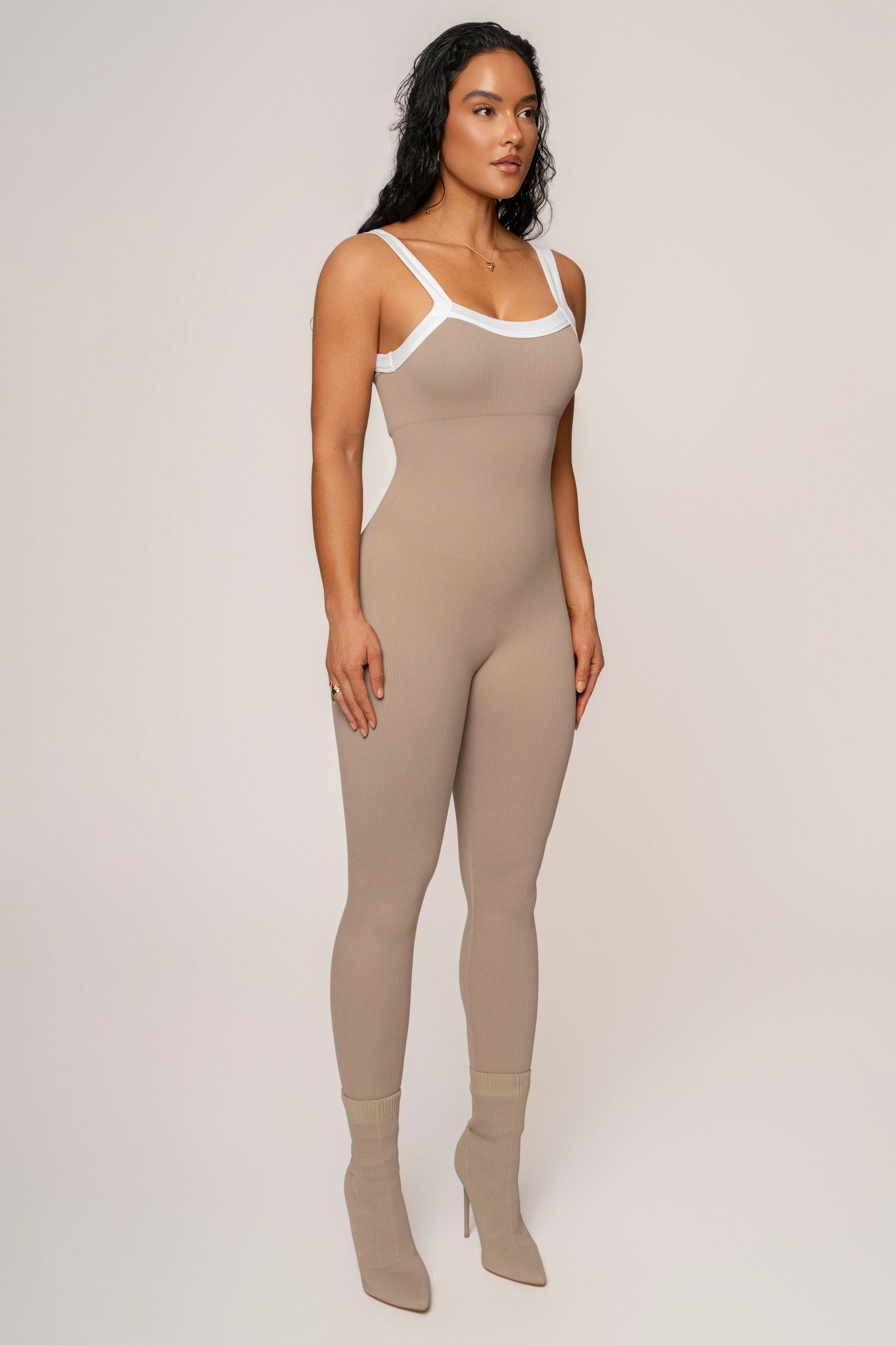 Beige/White Core Ribbed Jumpsuit - Image 5