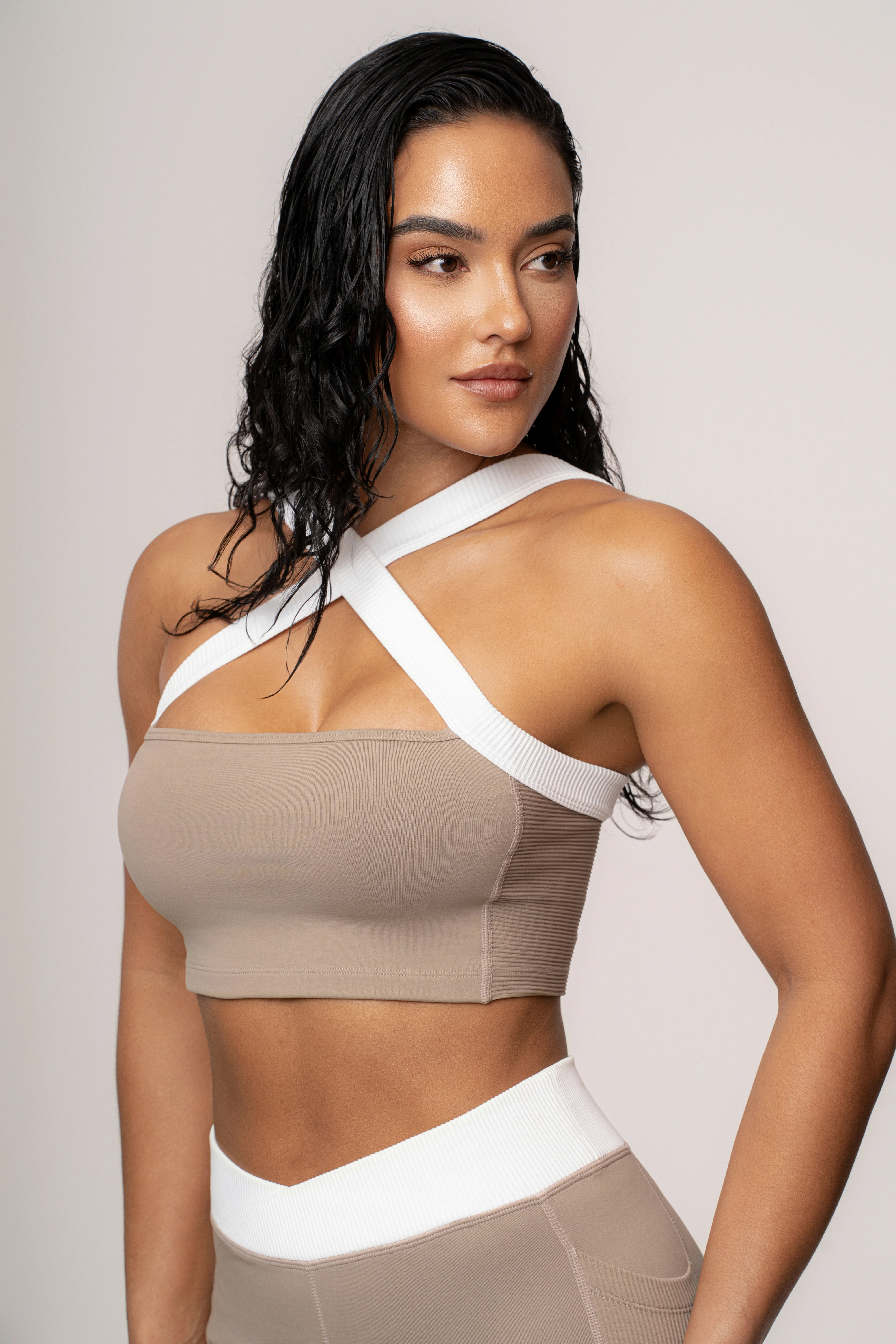 Beige/White Ultimate Ribbed Halter Top - Image 10