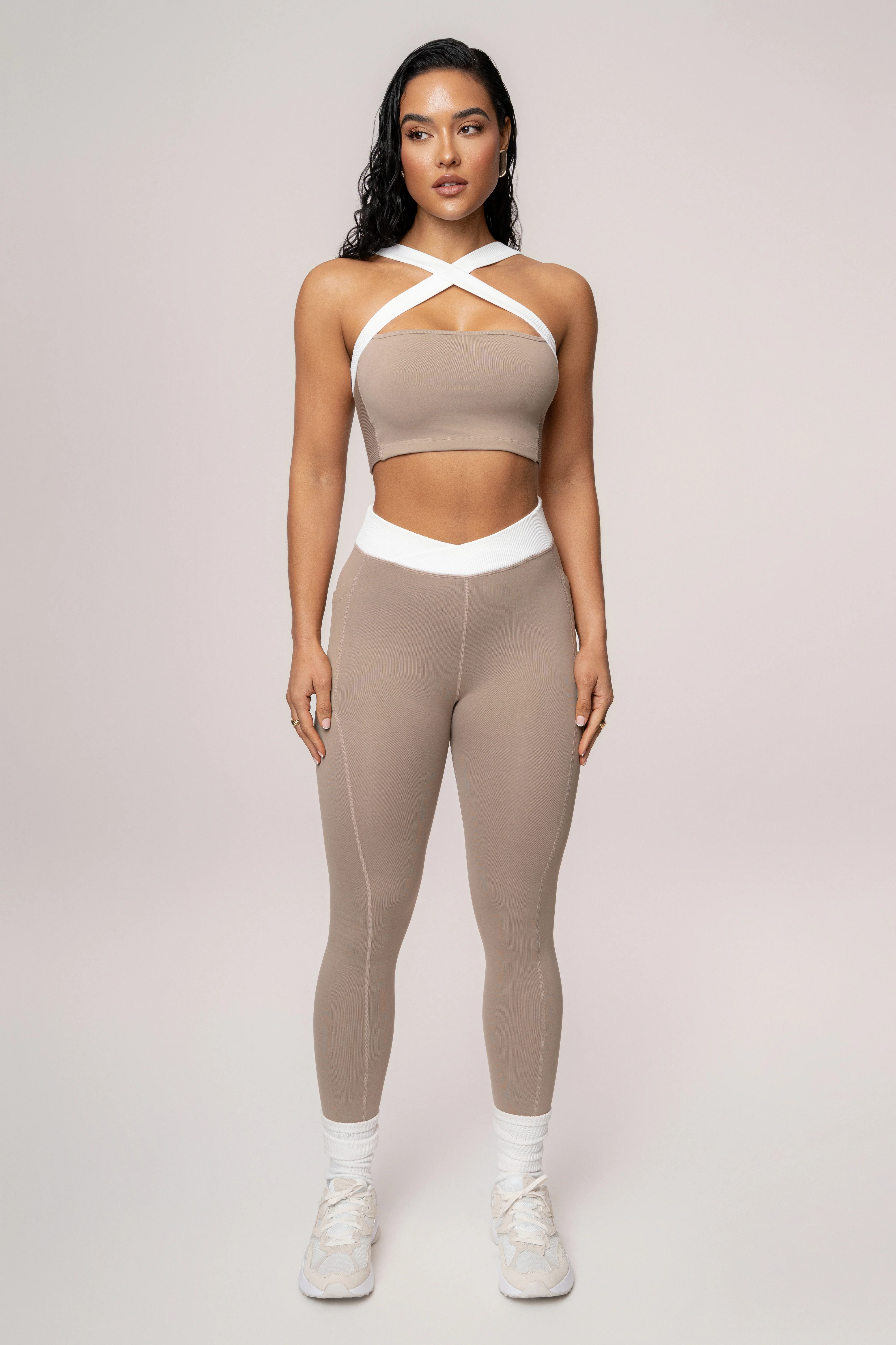 Beige/White Ultimate Ribbed Halter Top - Image 3