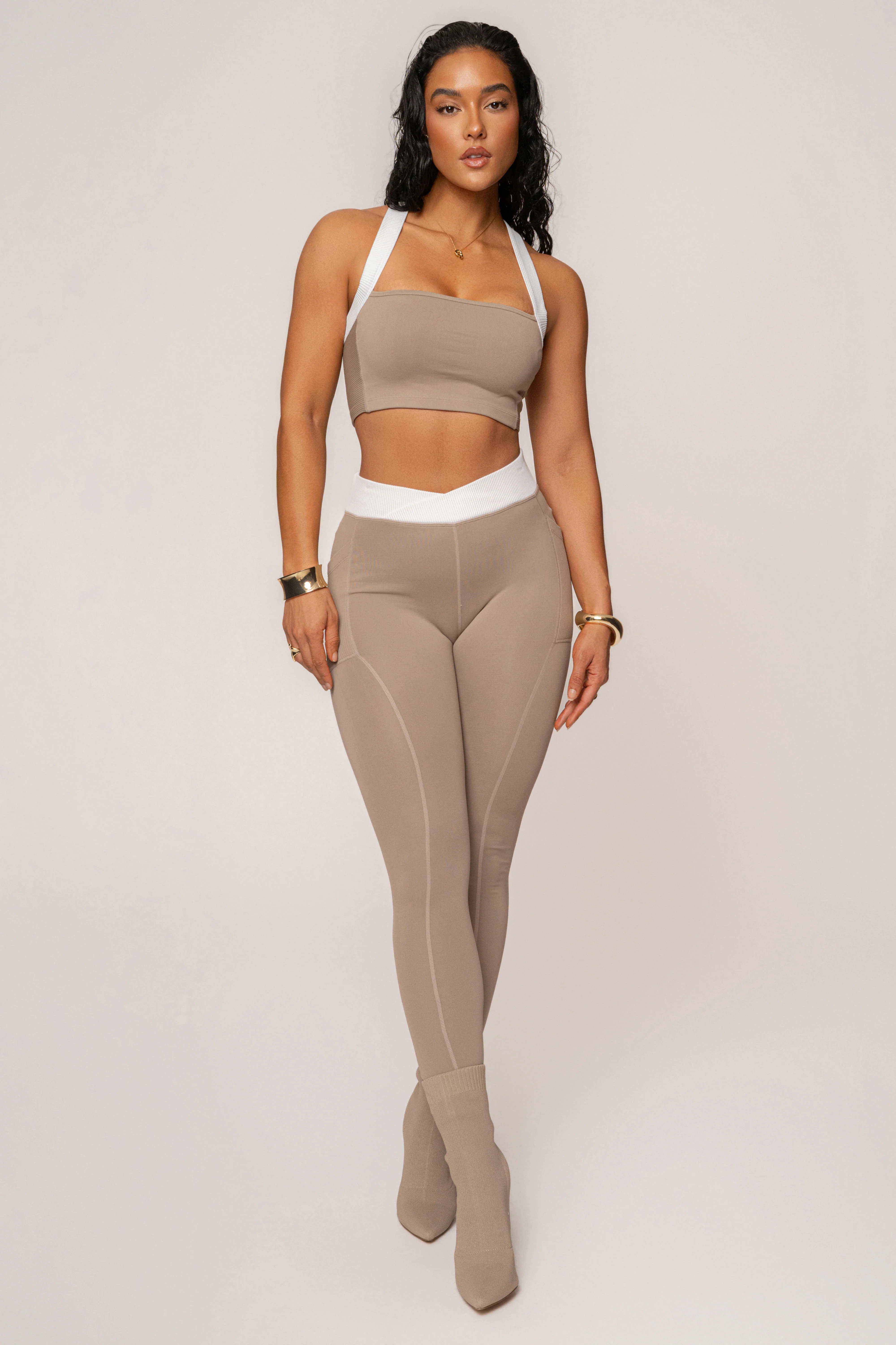 Beige/White Ultimate Ribbed Halter Top - Image 4