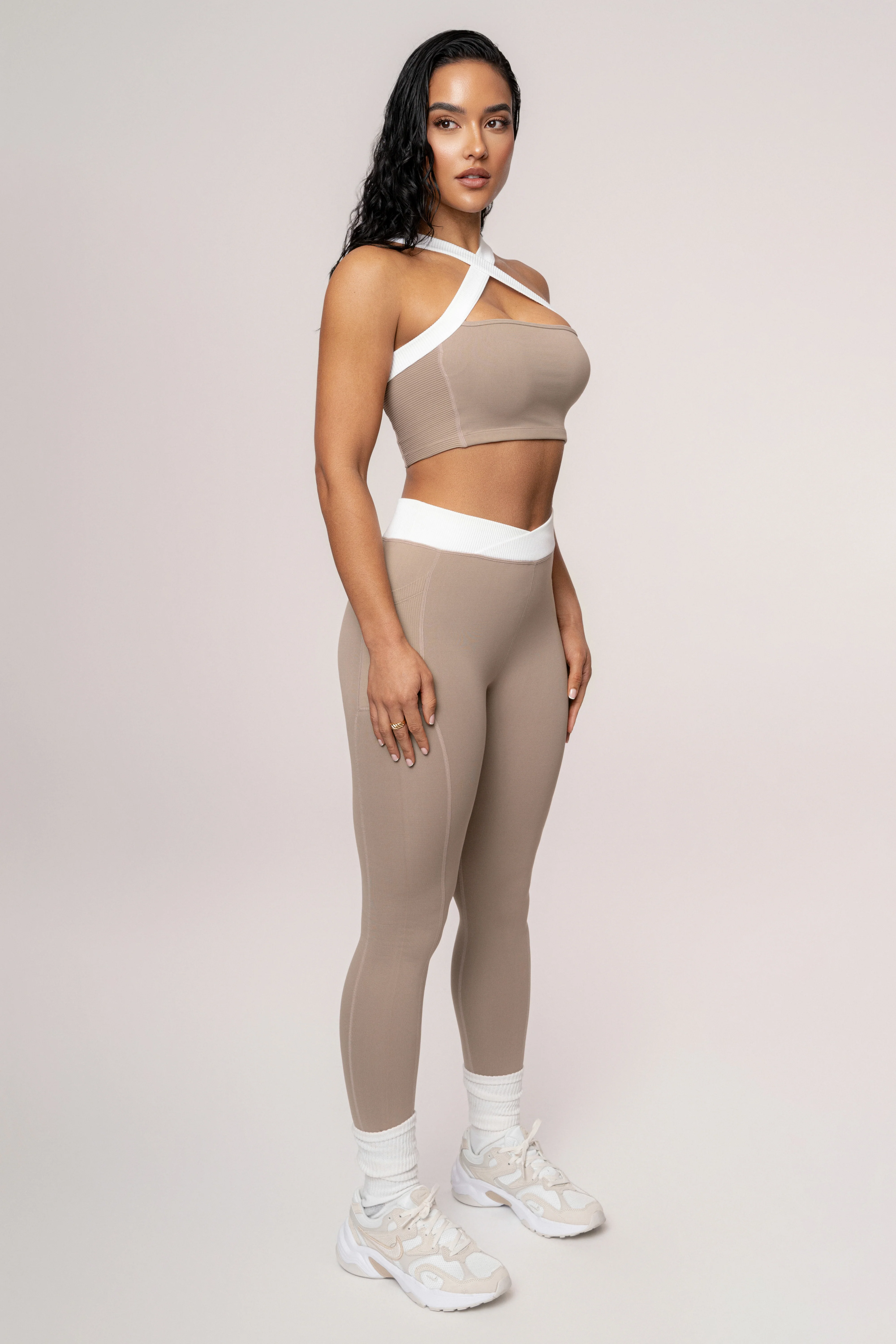 Beige/White Ultimate Ribbed Halter Top - Image 9