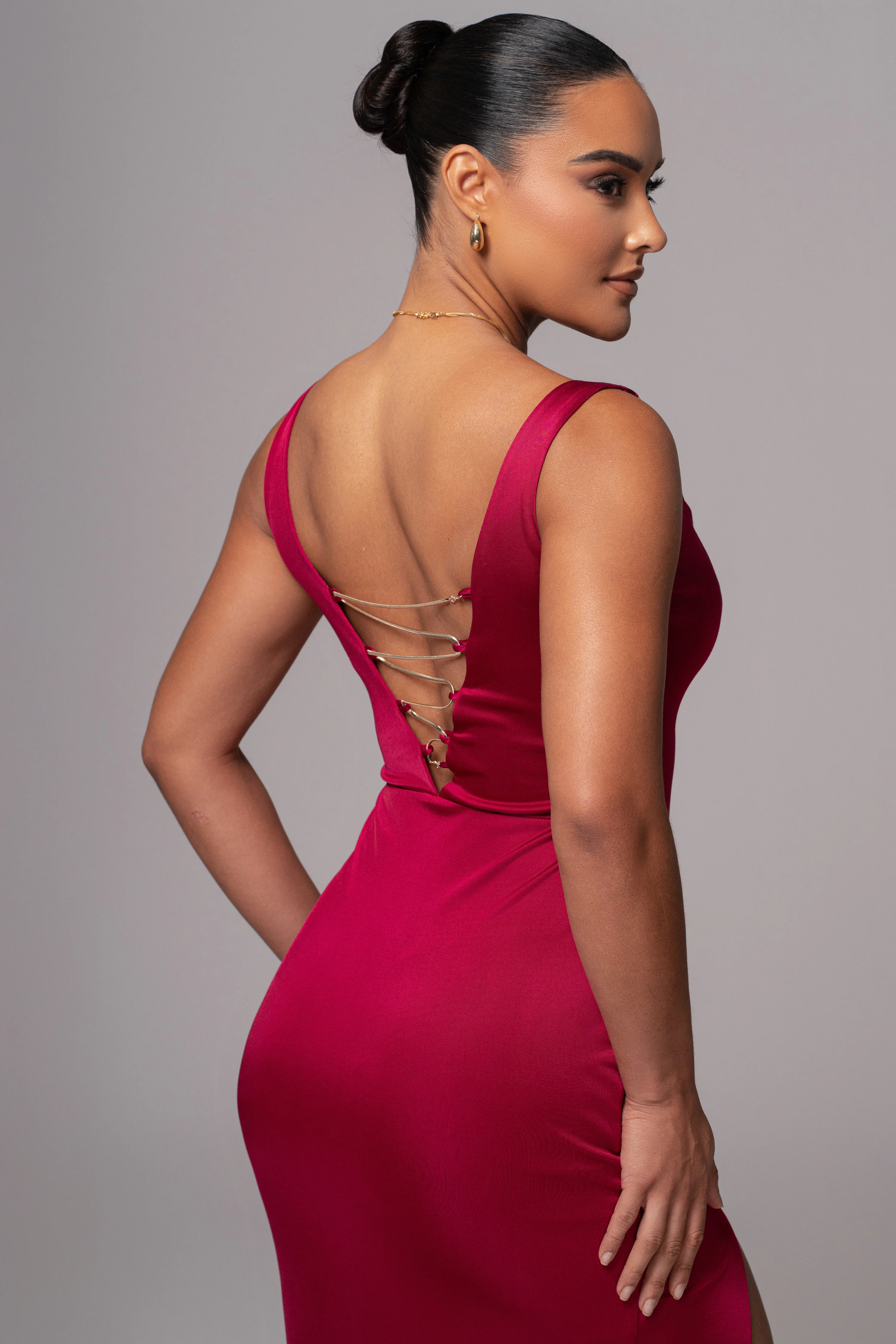 Berry Cowl Neck Chain Dress - Image 2