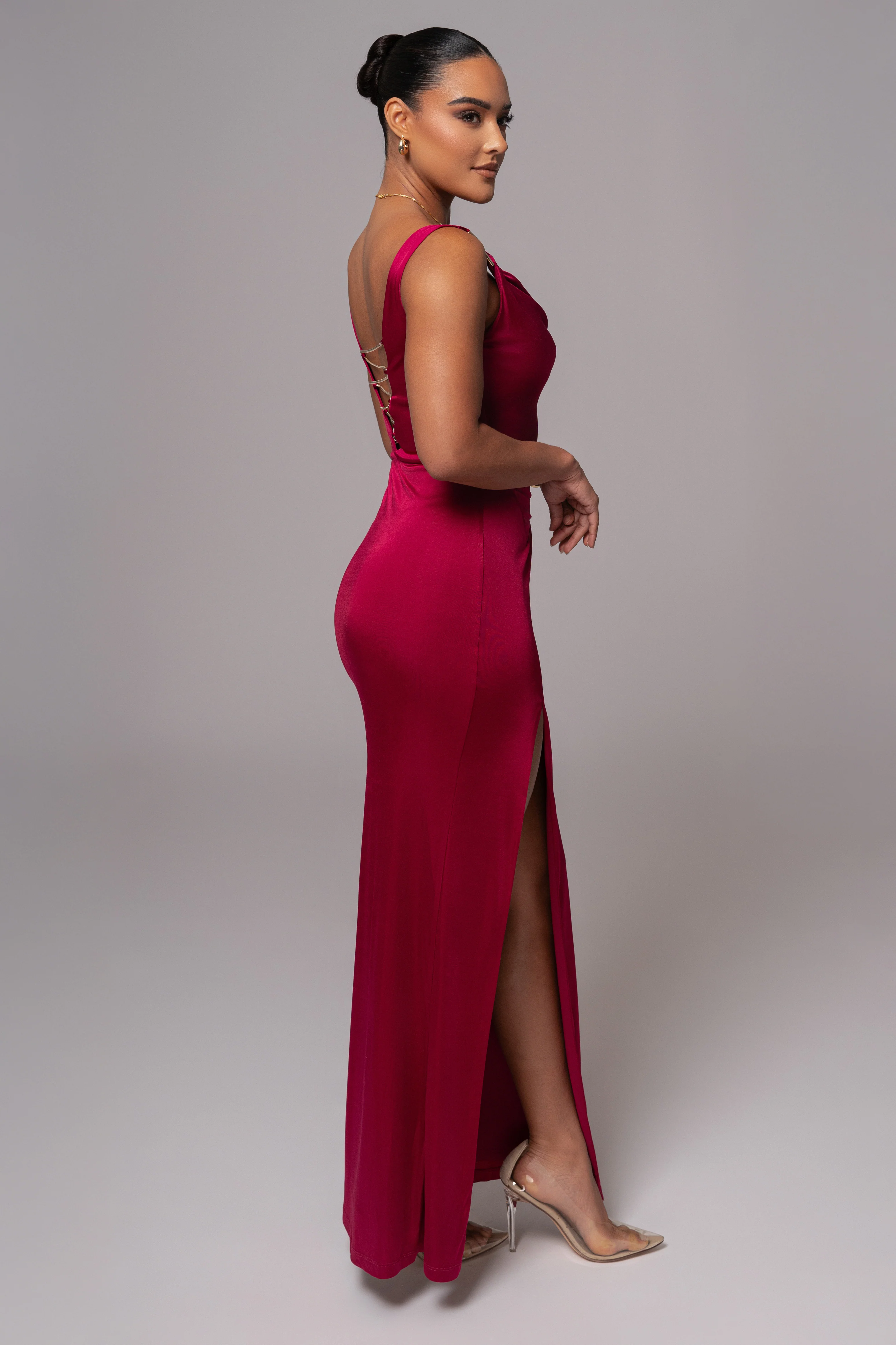 Berry Cowl Neck Chain Dress - Image 5