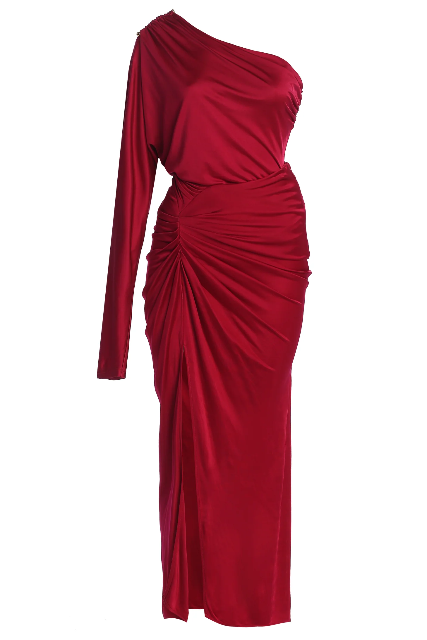Berry One Shoulder Shirred Bodysuit - Image 4