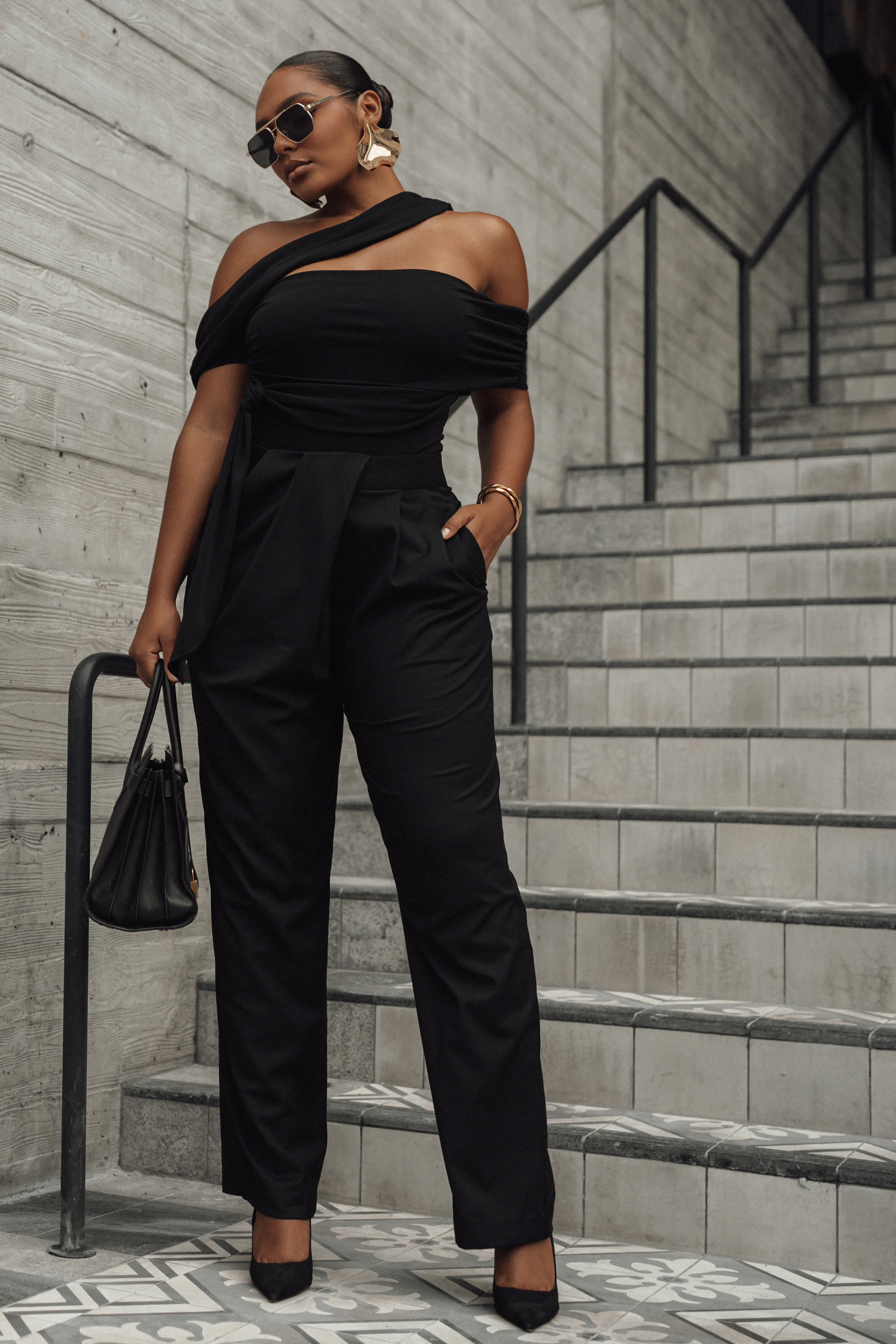 Black Above All Drape Bodysuit - Image 4